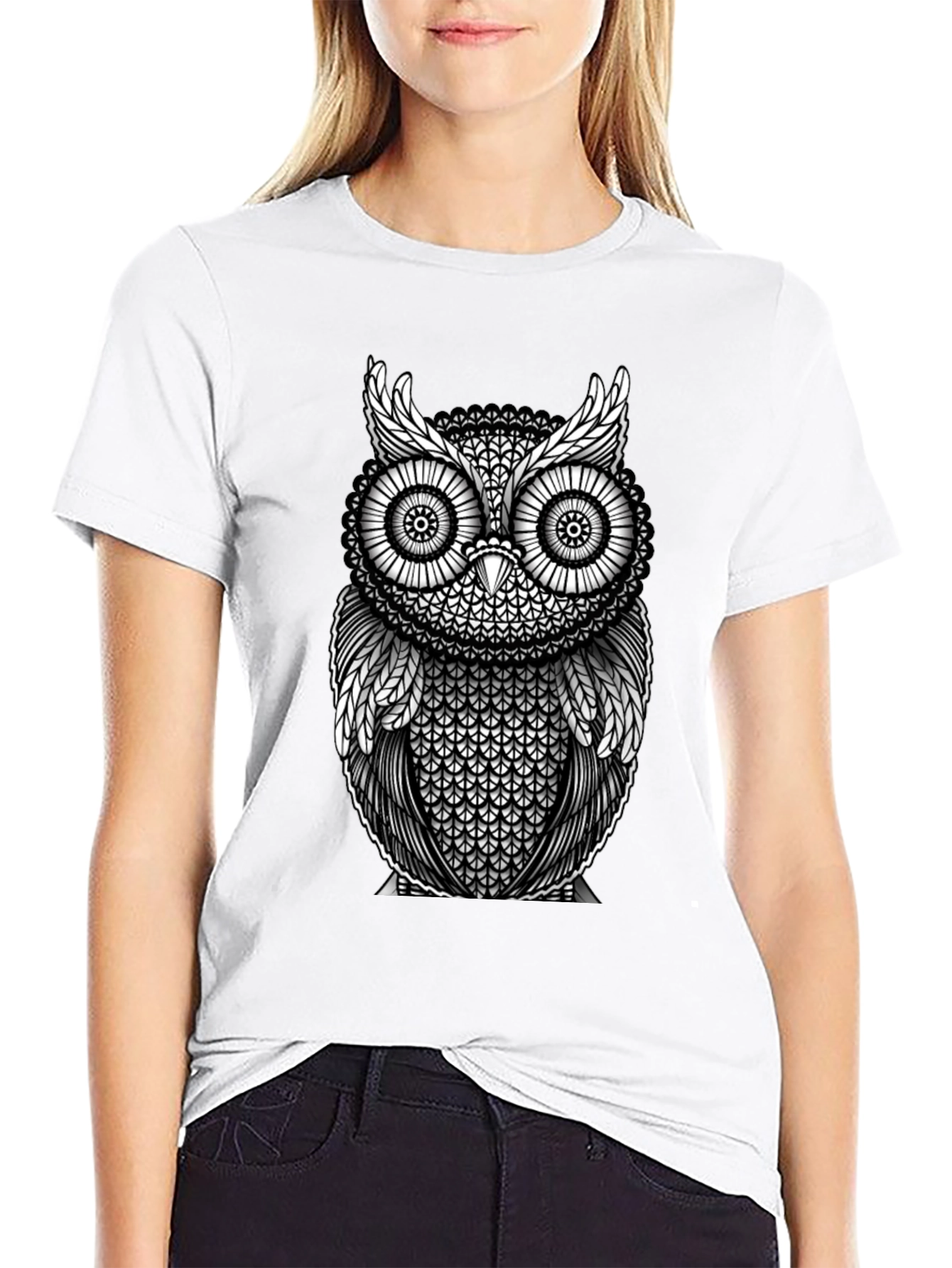 Owl Graphic Print Black T-Shirt