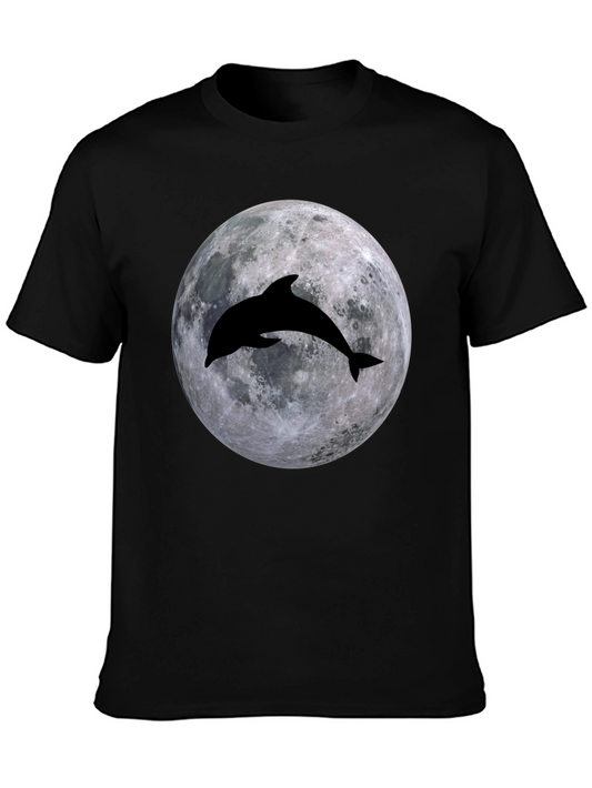 Dolphin Moon Graphic T-Shirt - Black
