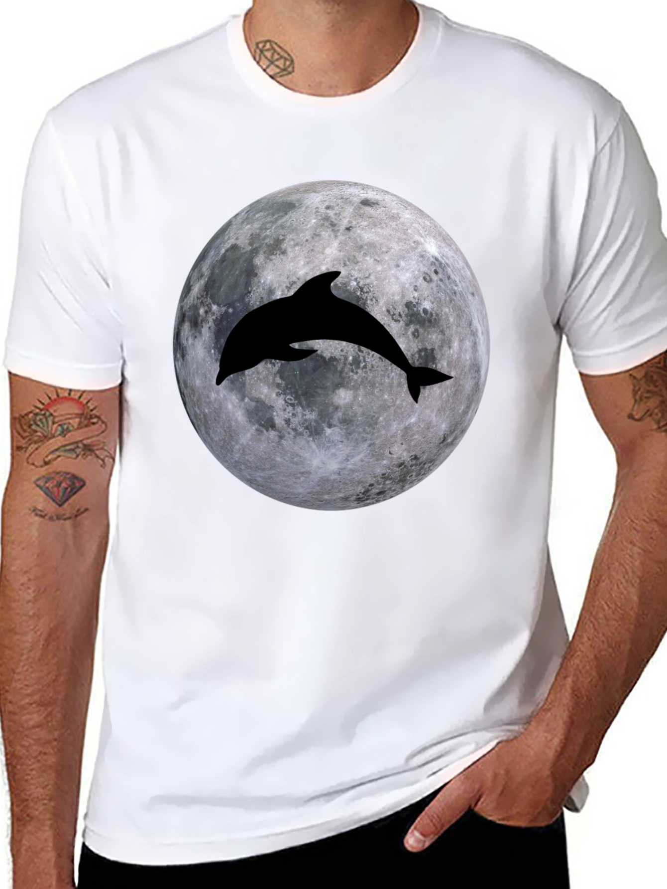 Dolphin Moon Graphic T-Shirt - Black