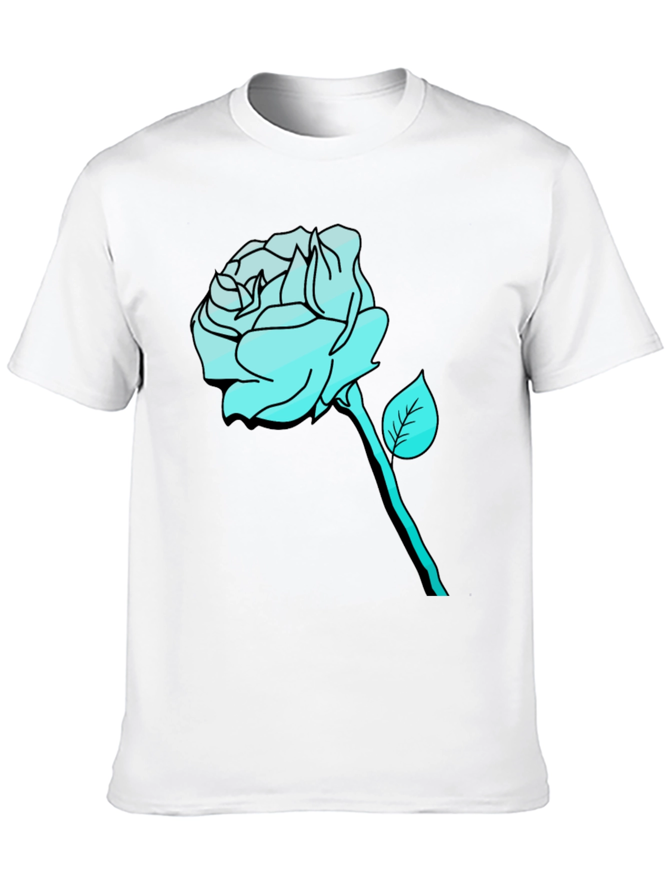 Mens Black T-Shirt with Aqua Rose Graphic