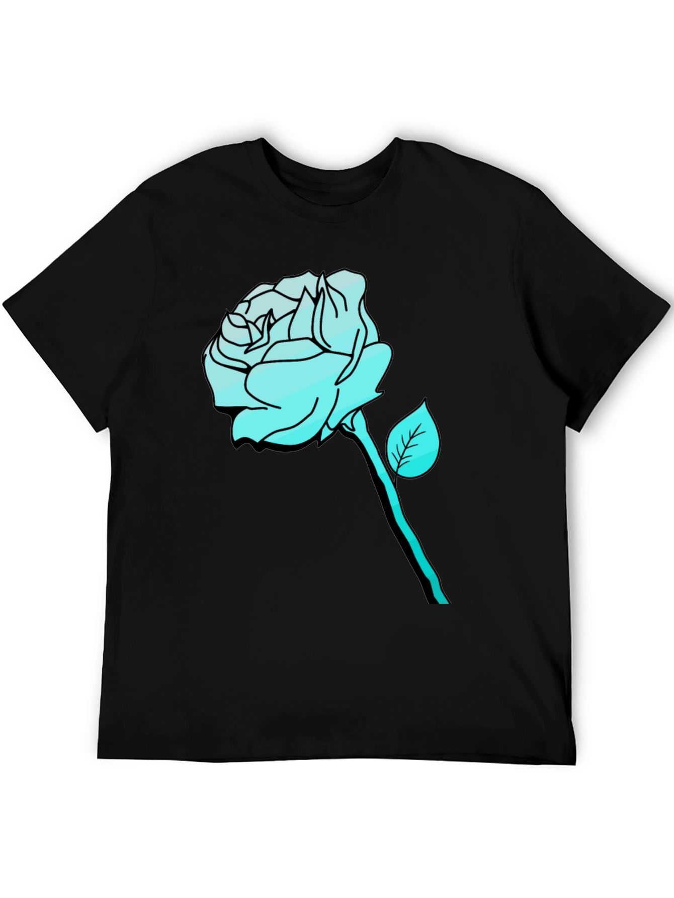 Mens Black T-Shirt with Aqua Rose Graphic