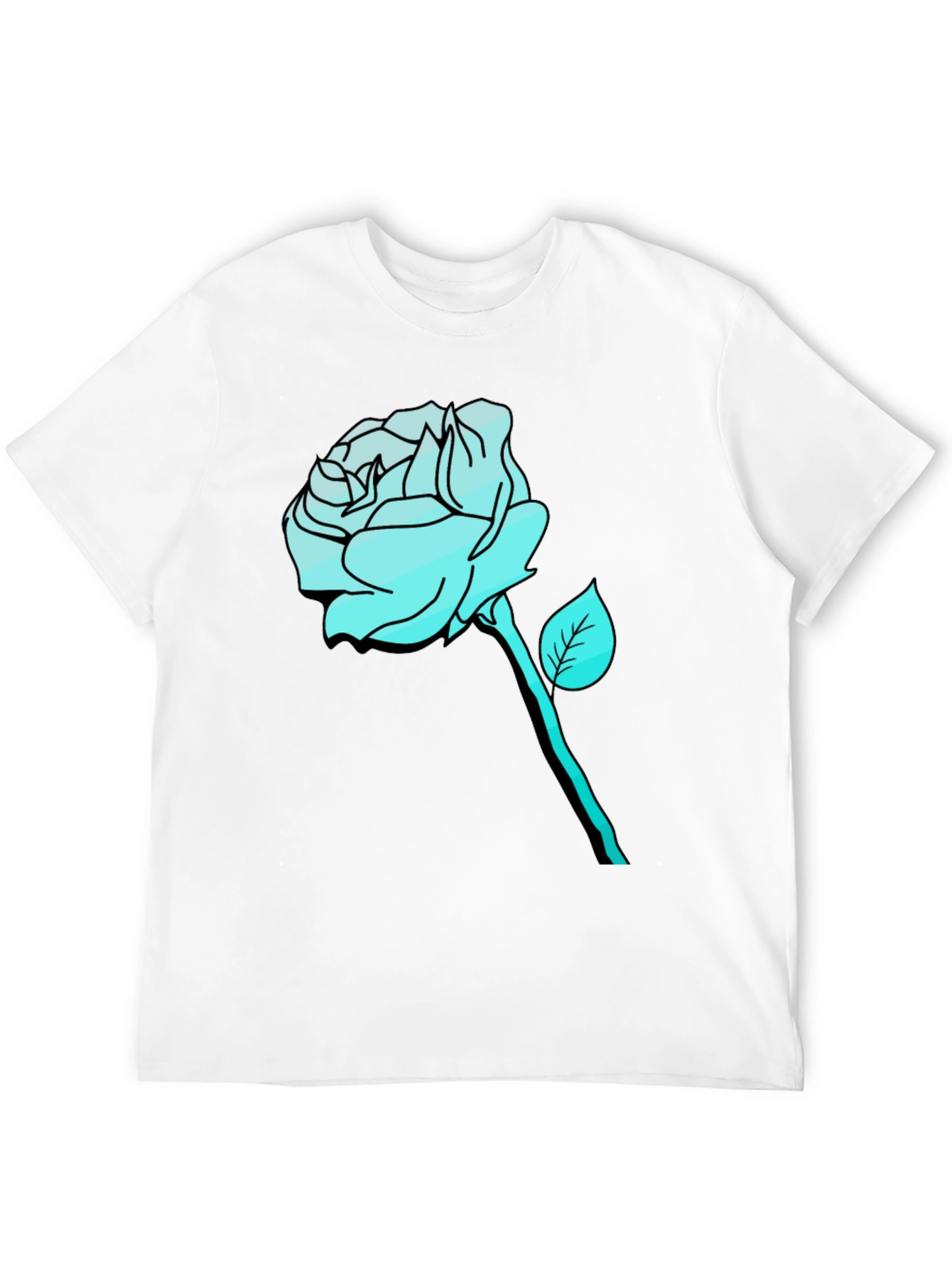Mens Black T-Shirt with Aqua Rose Graphic