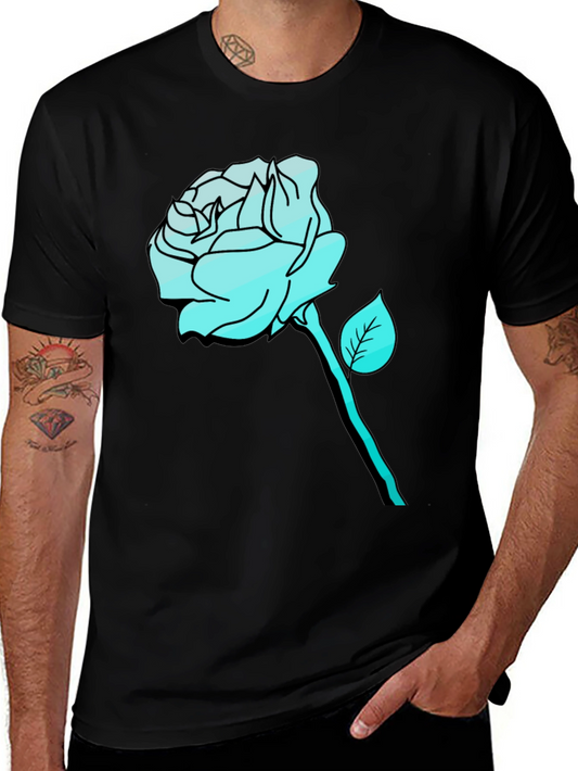 Mens Black T-Shirt with Aqua Rose Graphic