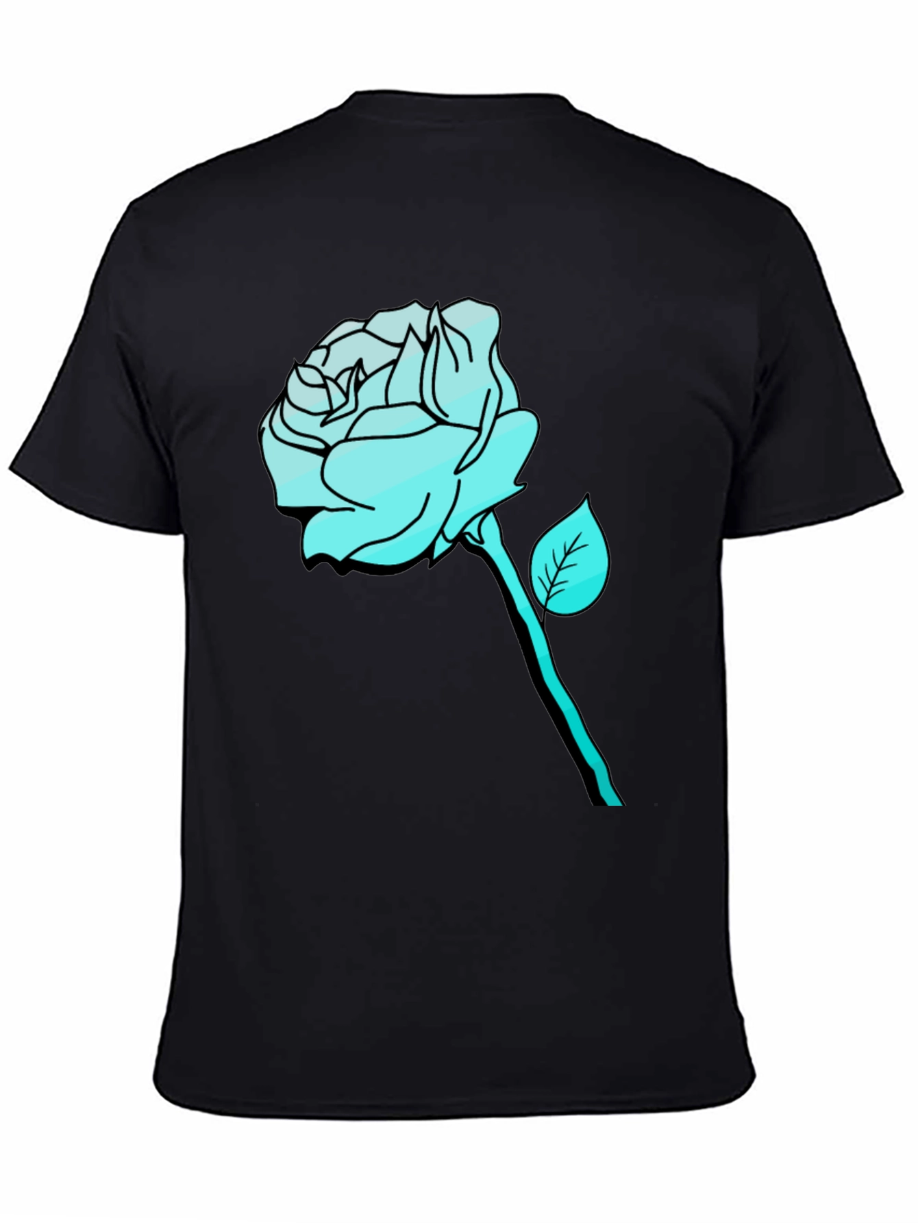 Mens Black T-Shirt with Aqua Rose Graphic