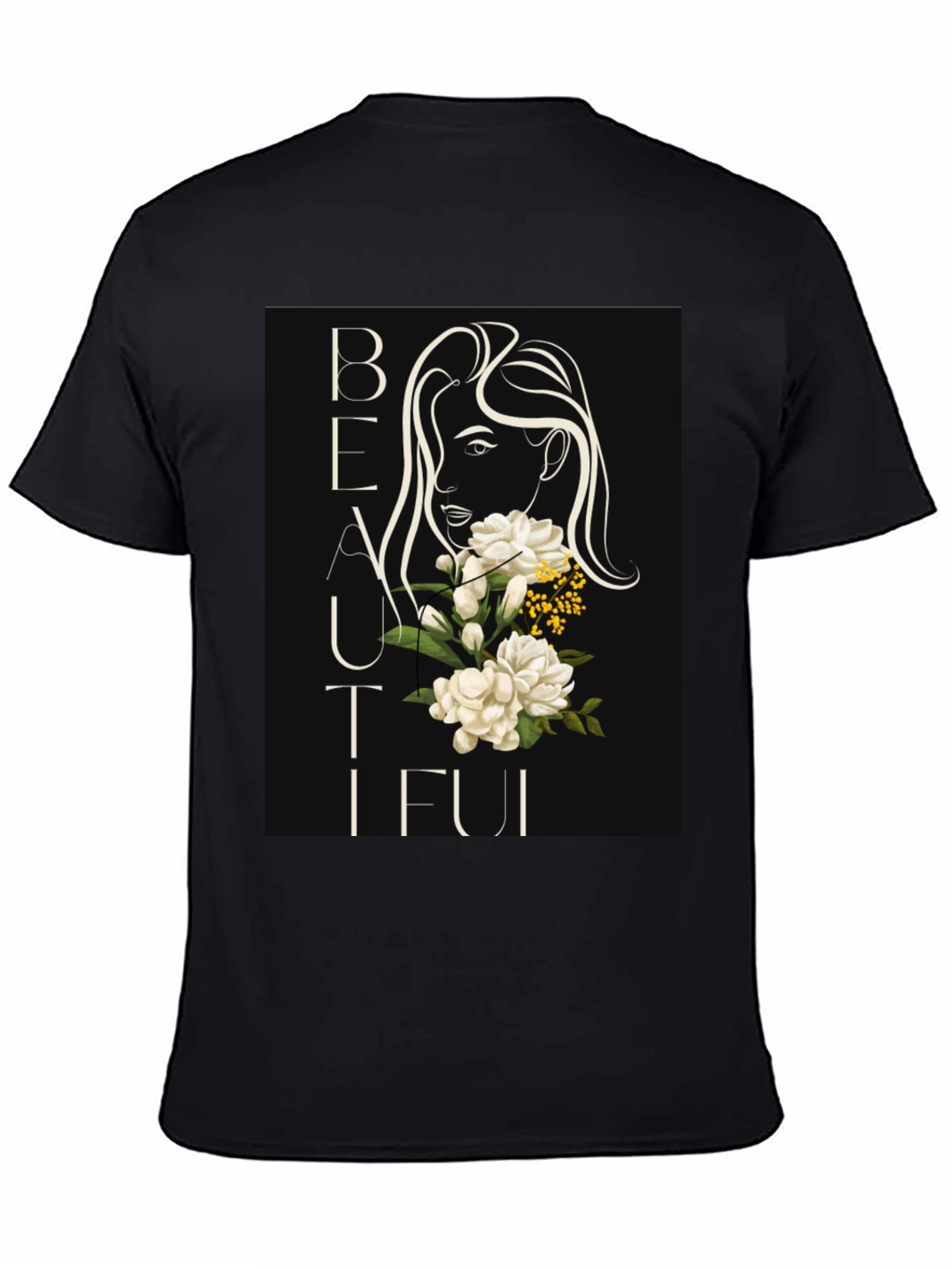 Elegant Floral Woman Black T-Shirt