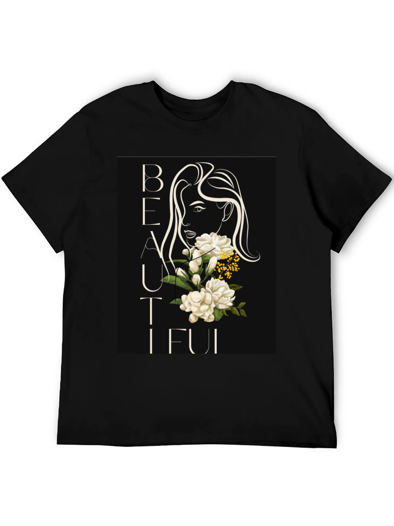 Elegant Floral Woman Black T-Shirt