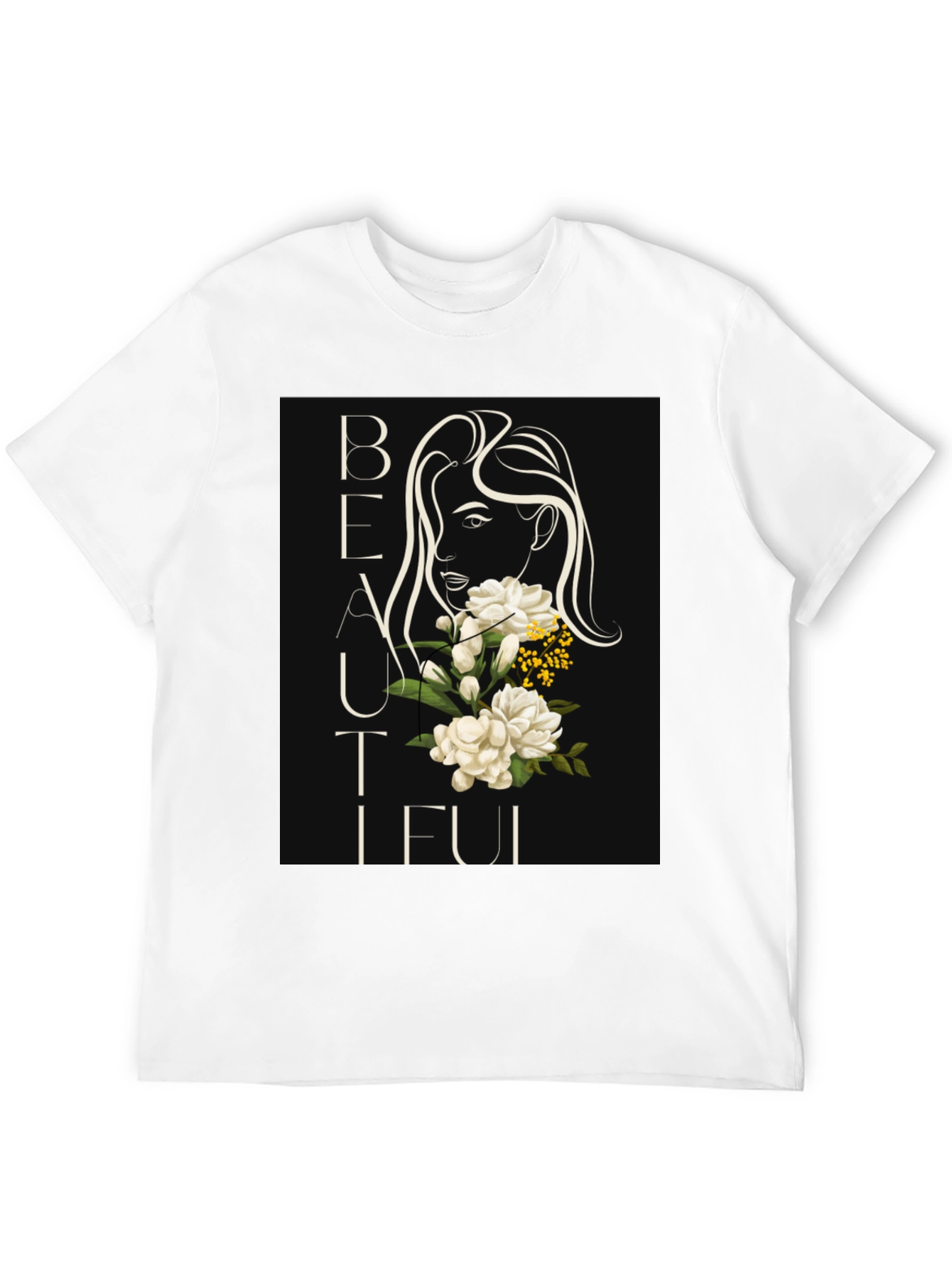 Elegant Floral Woman Black T-Shirt