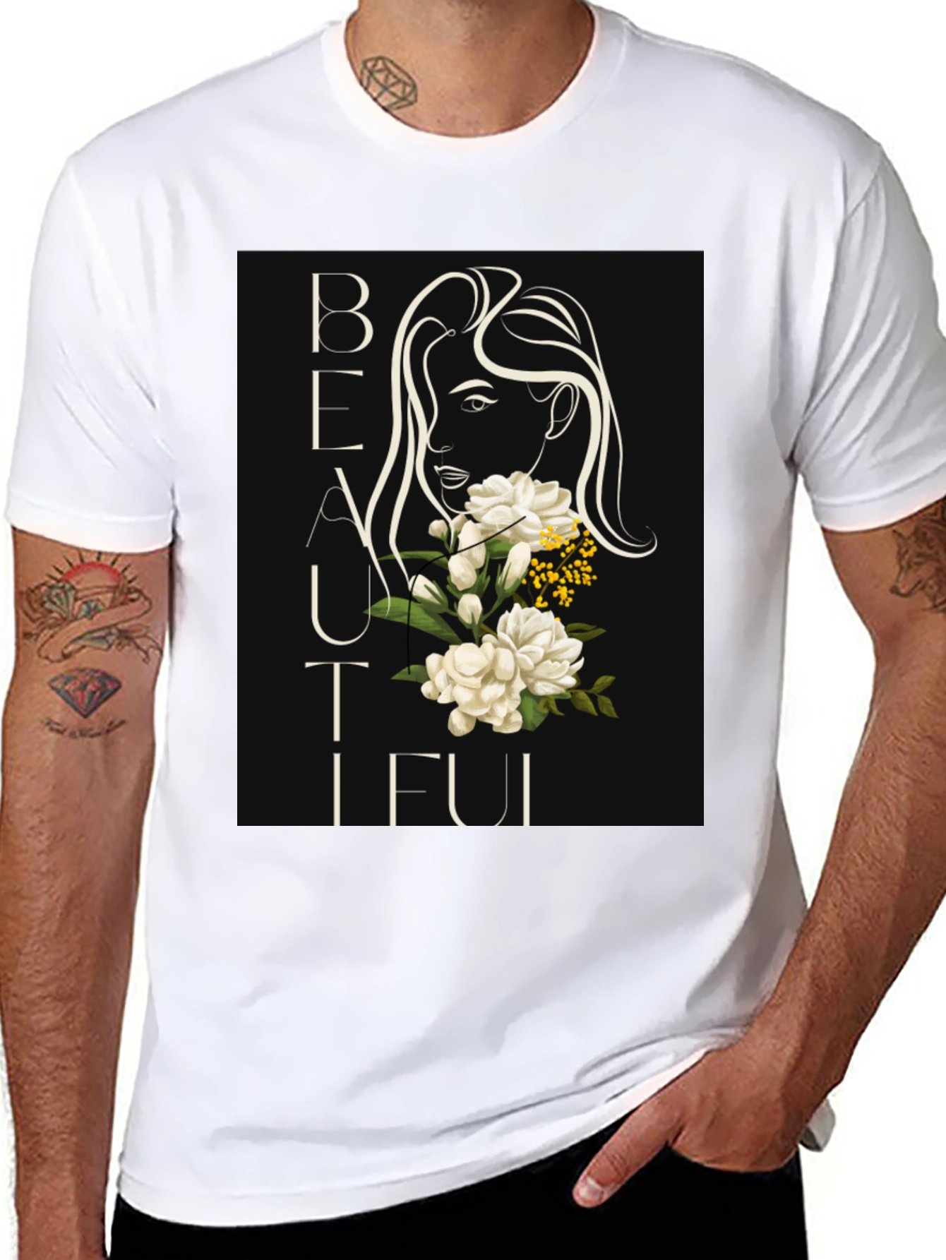 Elegant Floral Woman Black T-Shirt