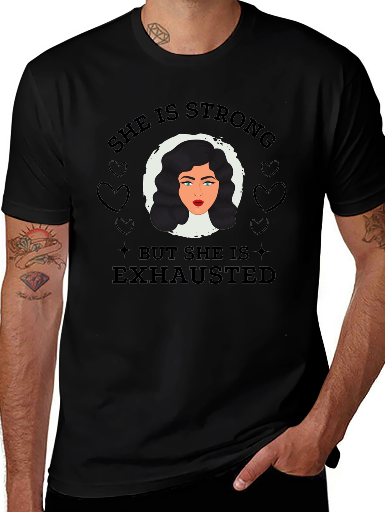She is Strong But Exhausted T-Shirt - Black