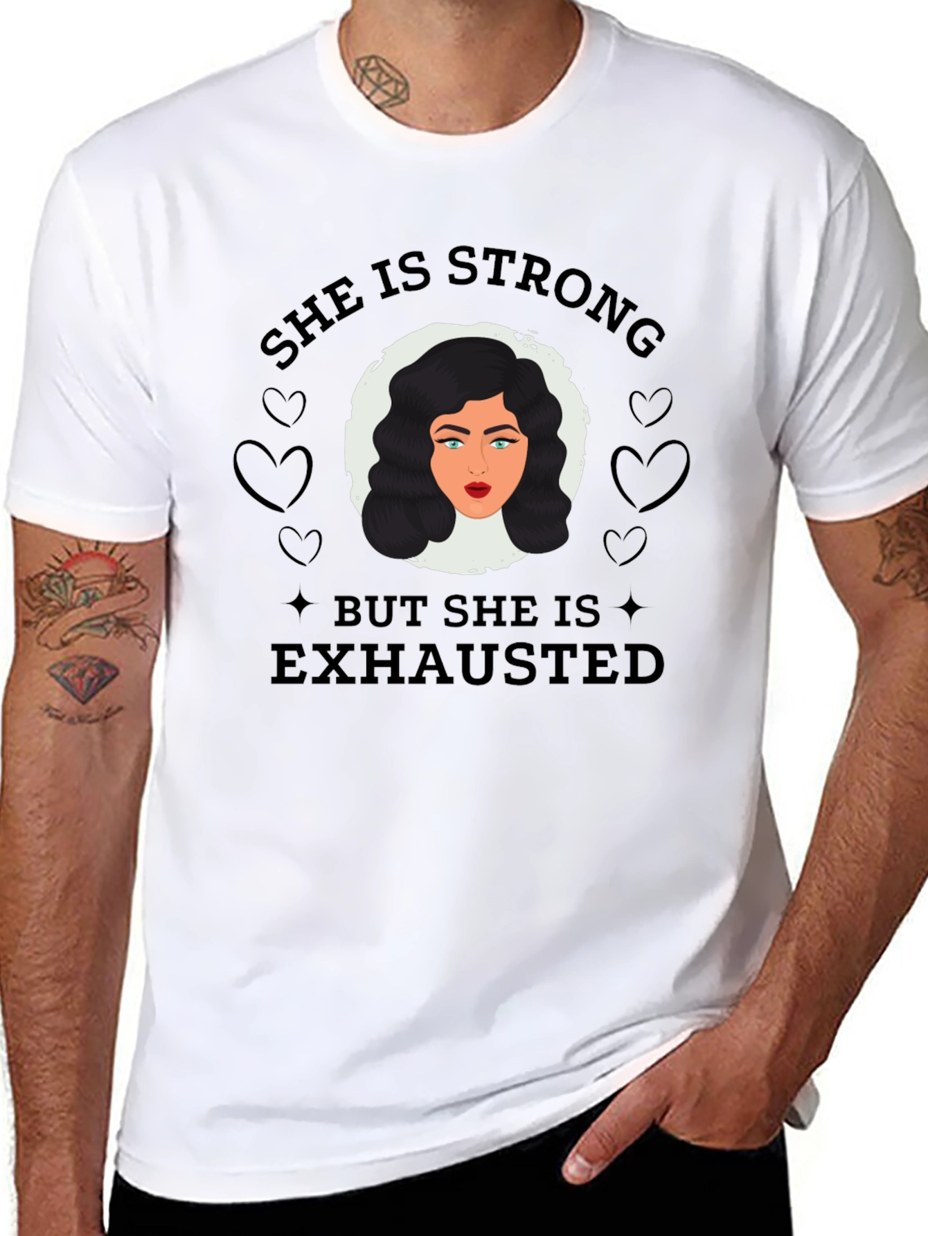 She is Strong But Exhausted T-Shirt - Black