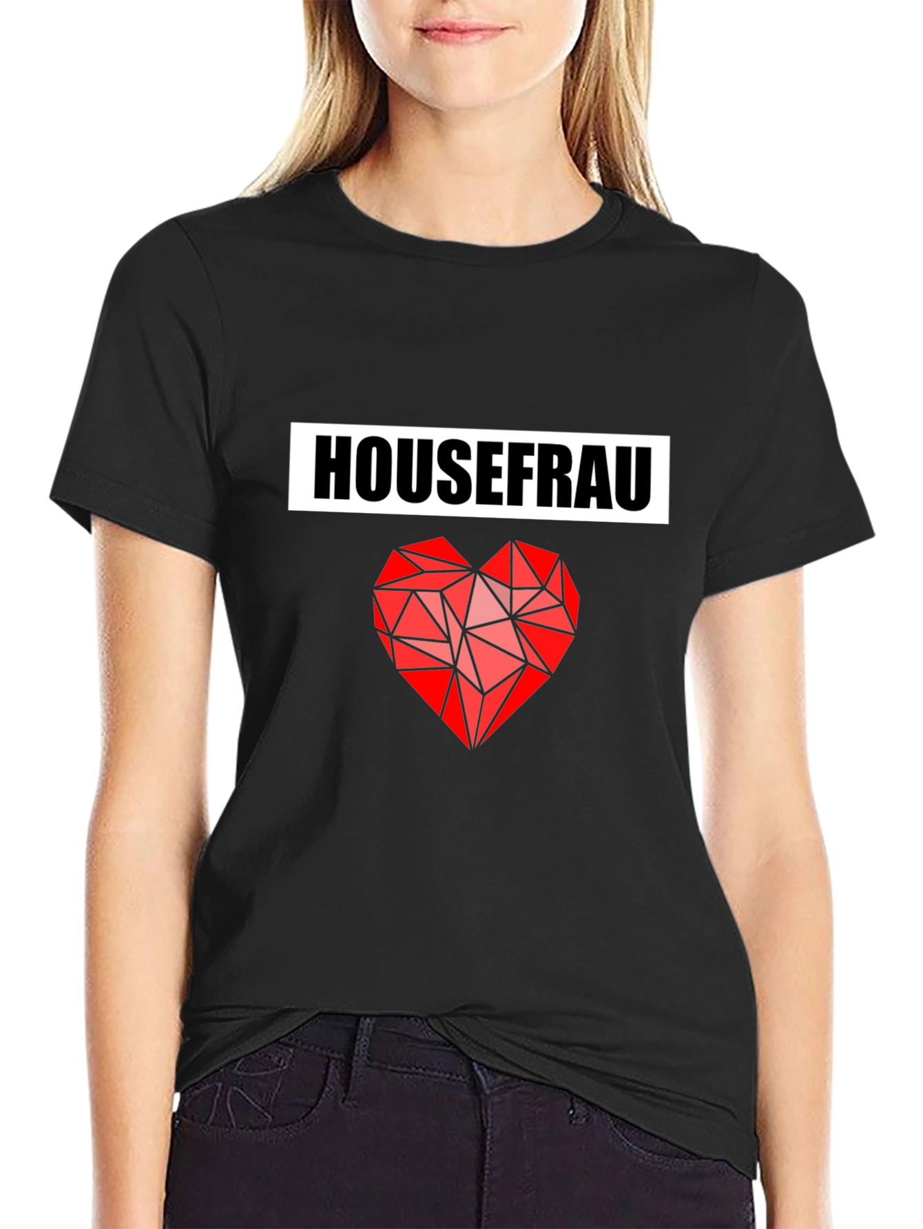 Housefrau Geometric Heart Black T-Shirt