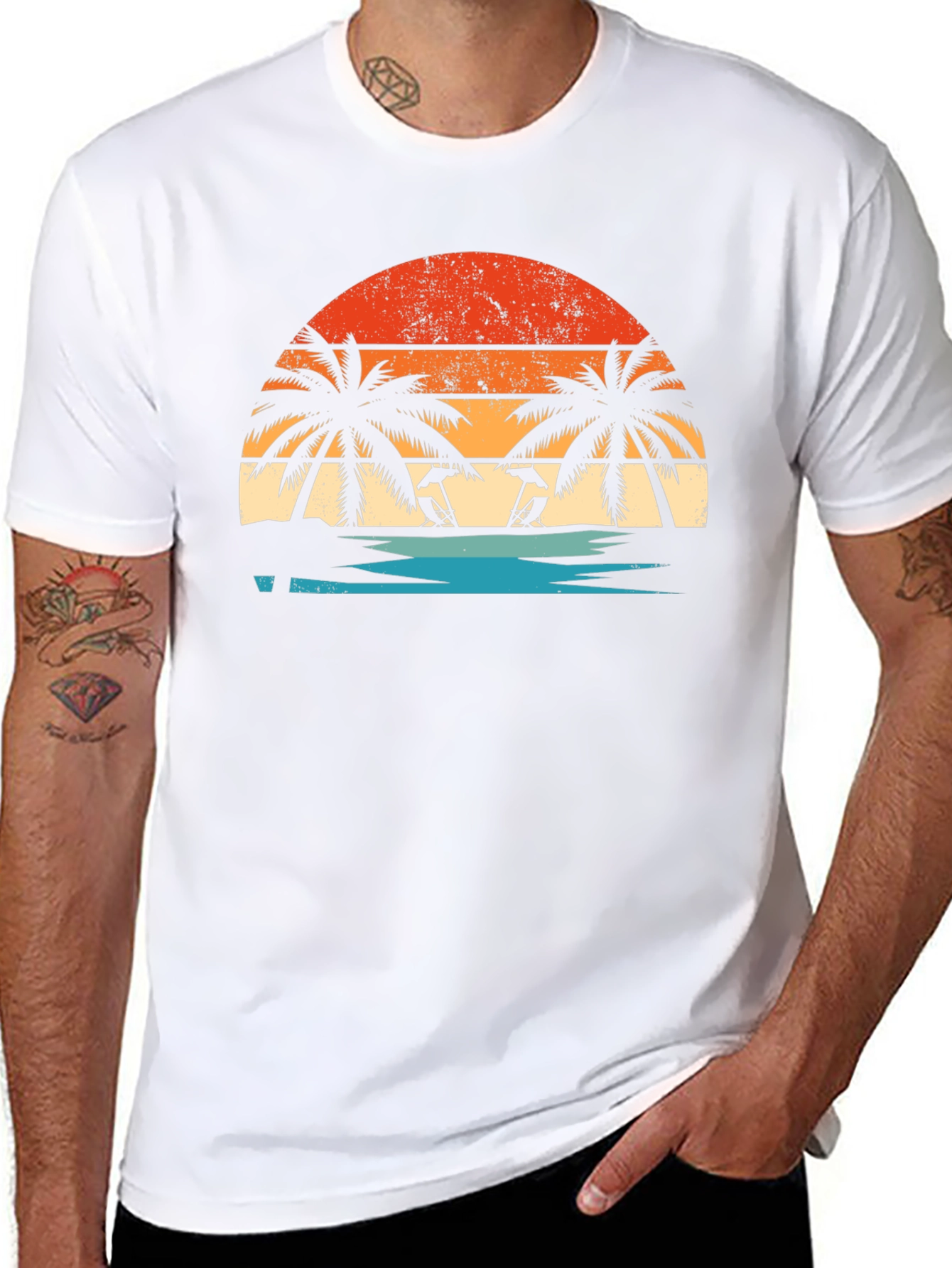 Sunset Beach Palm Tee - Retro Summer Vibes