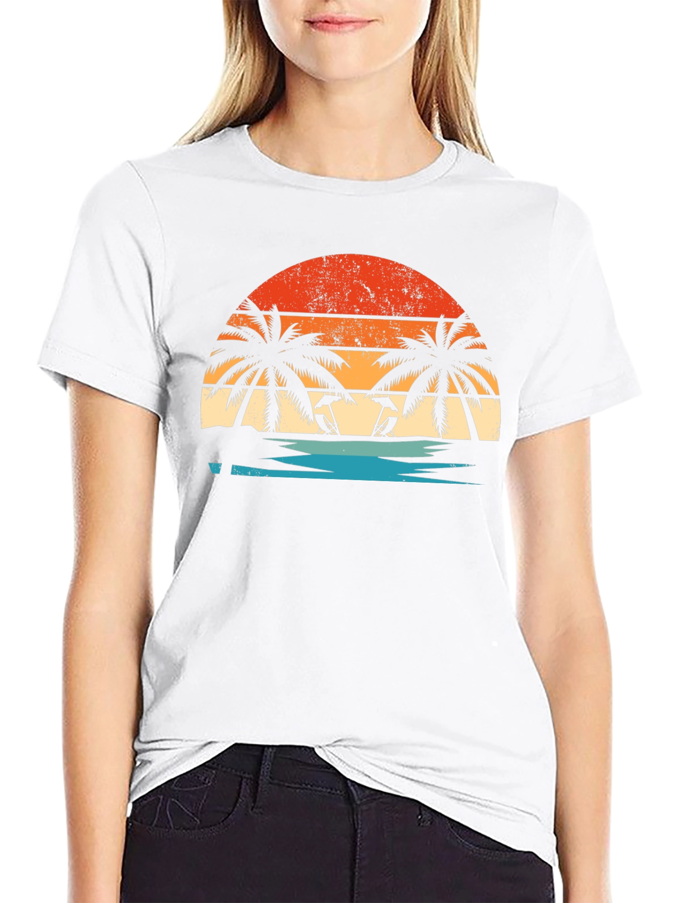 Sunset Beach Palm Tee - Retro Summer Vibes