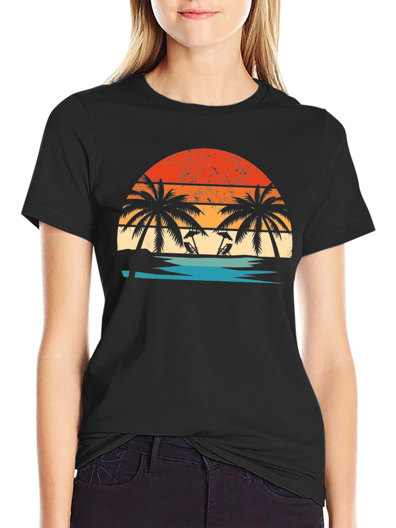 Sunset Beach Palm Tee - Retro Summer Vibes