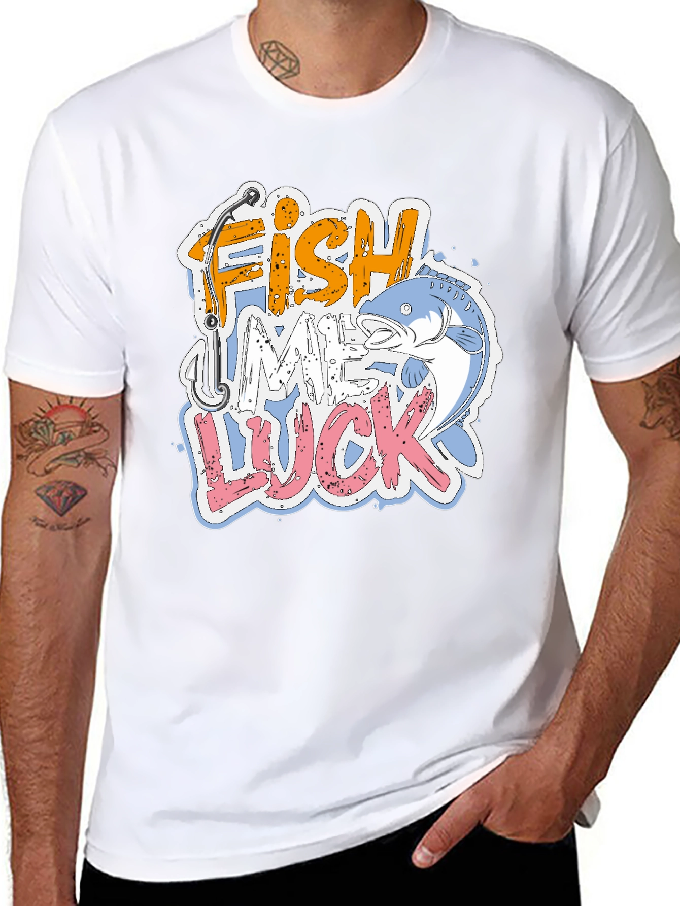 Fish Me Luck Graphic Print Mens T-Shirt