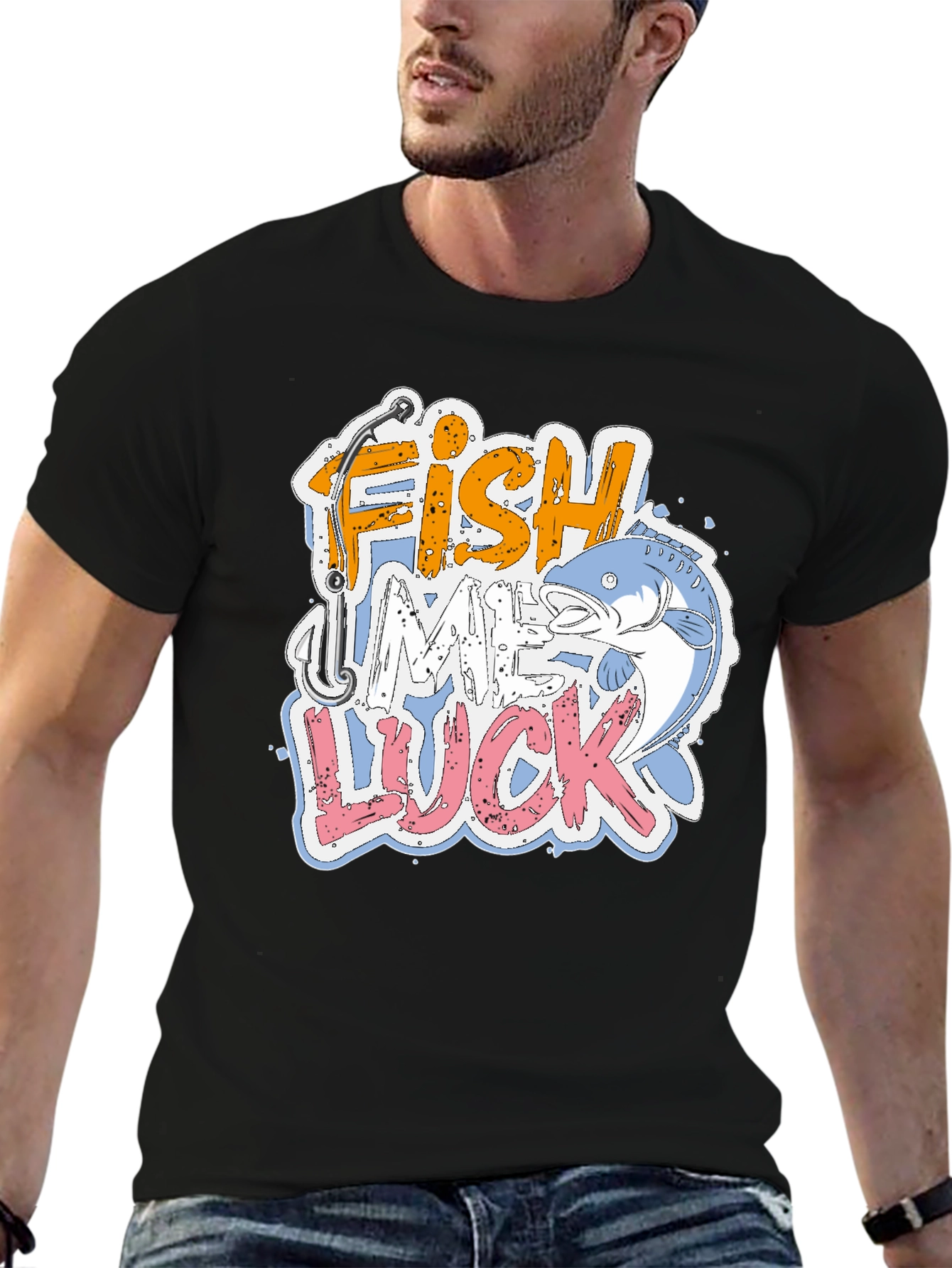 Fish Me Luck Graphic Print Mens T-Shirt