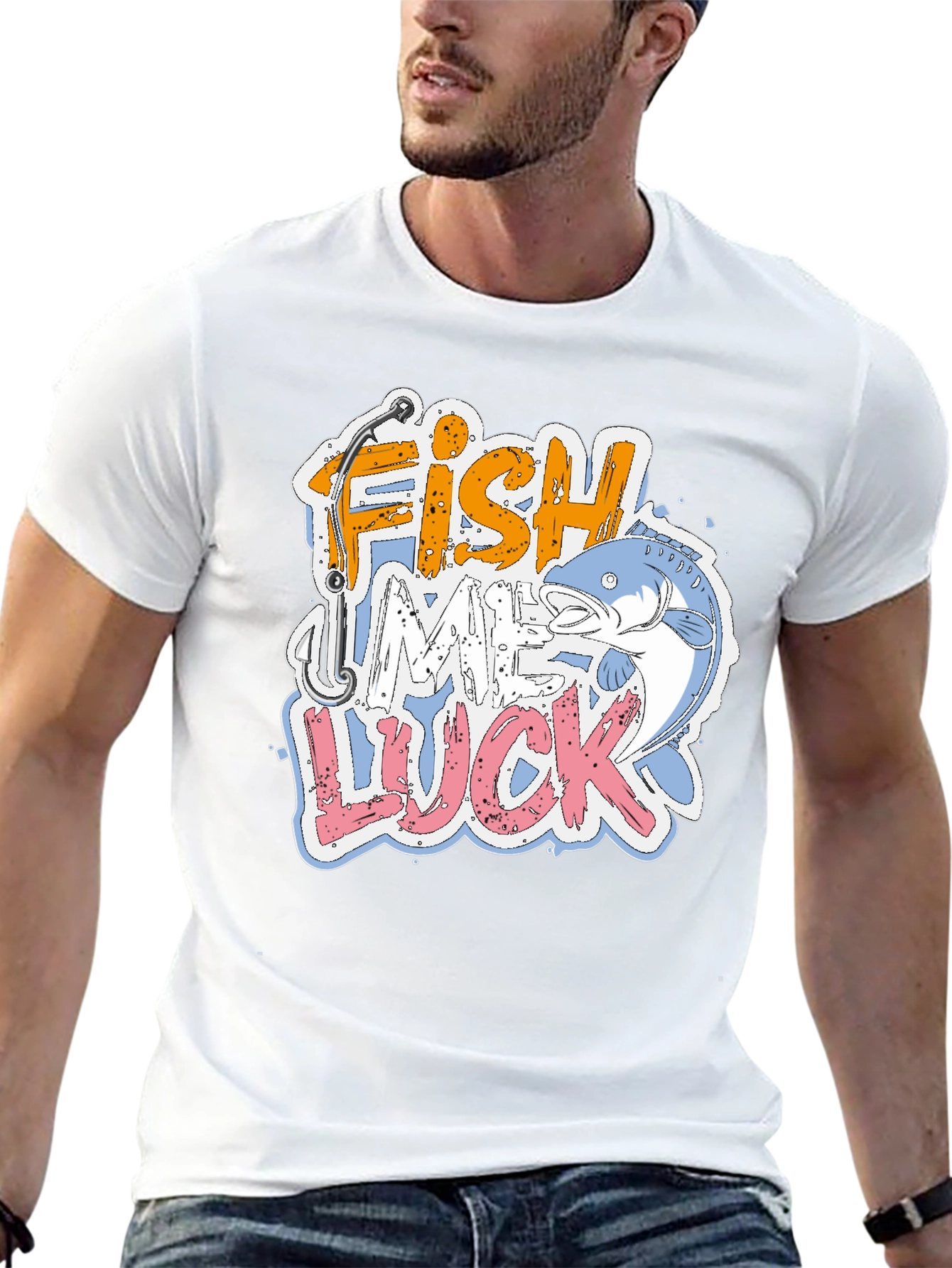 Fish Me Luck Graphic Print Mens T-Shirt