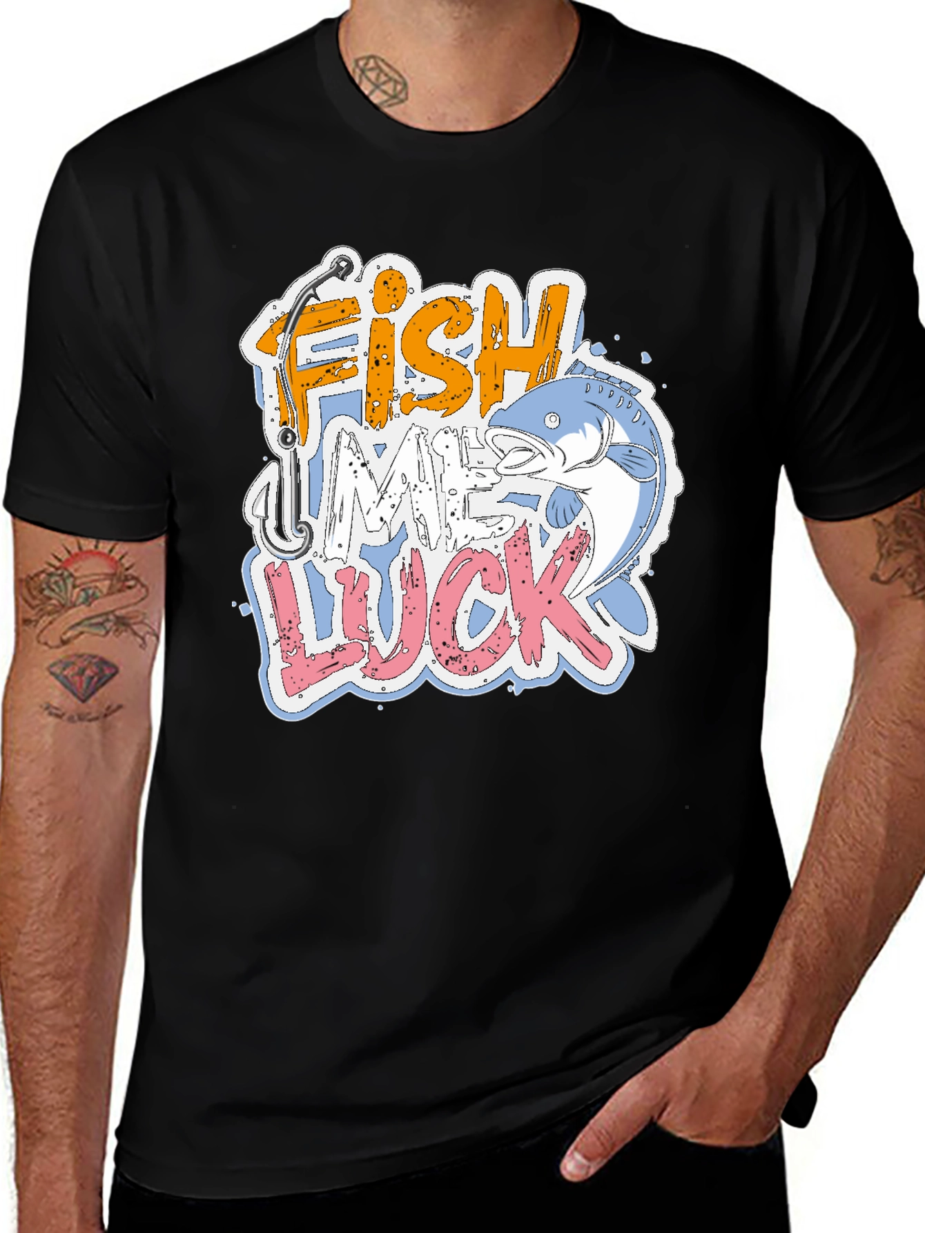 Fish Me Luck Graphic Print Mens T-Shirt