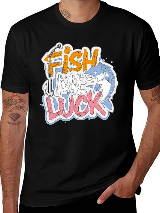 Fish Me Luck Graphic Print Mens T-Shirt
