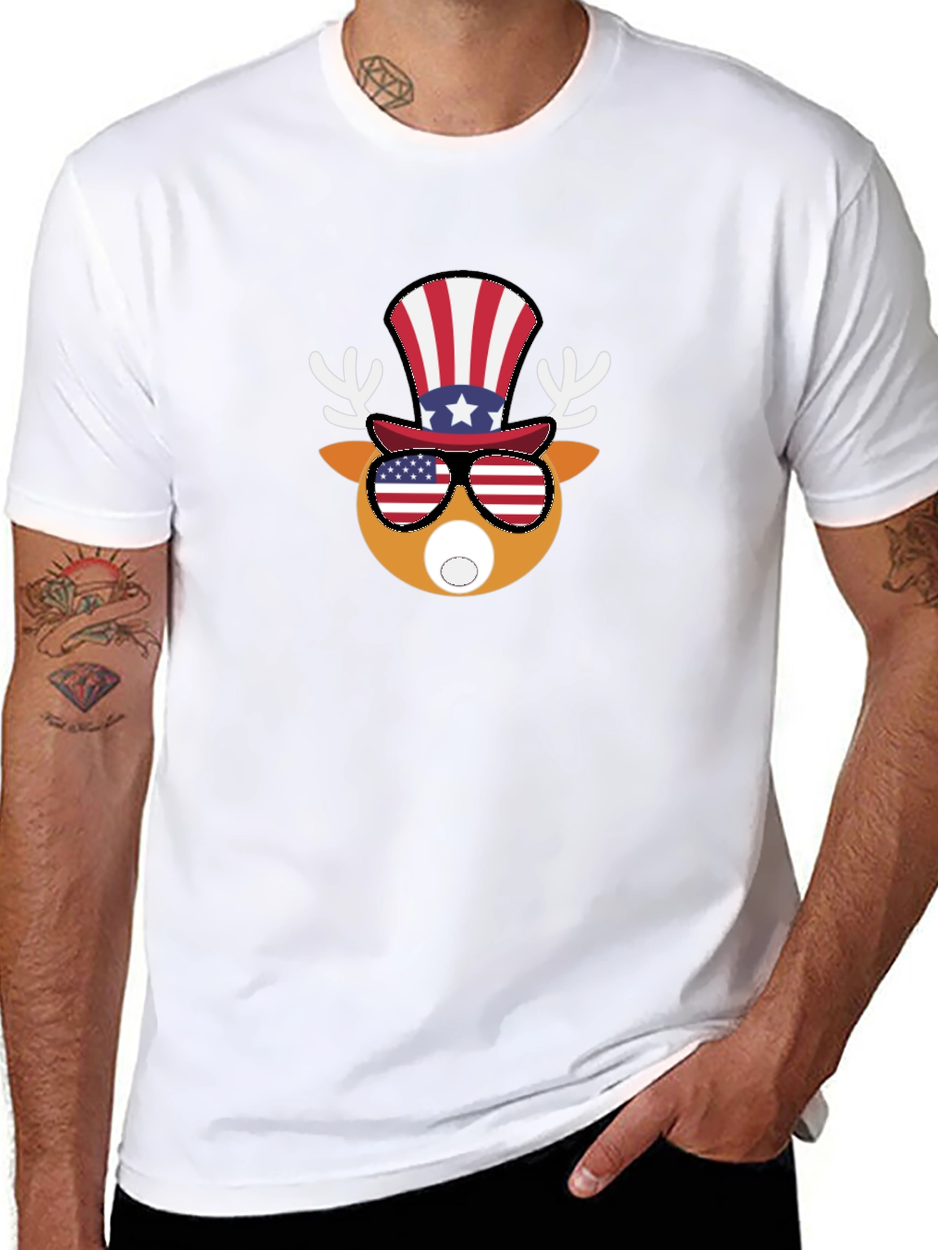 Patriotic Deer Graphic Tee - Mens Black T-Shirt