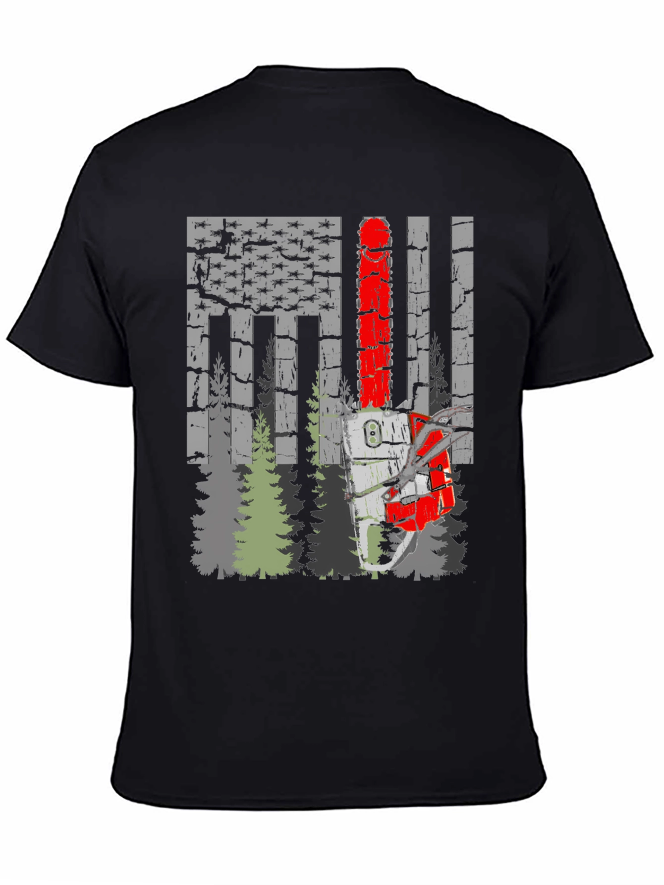 Chainsaw American Flag Forest T-Shirt