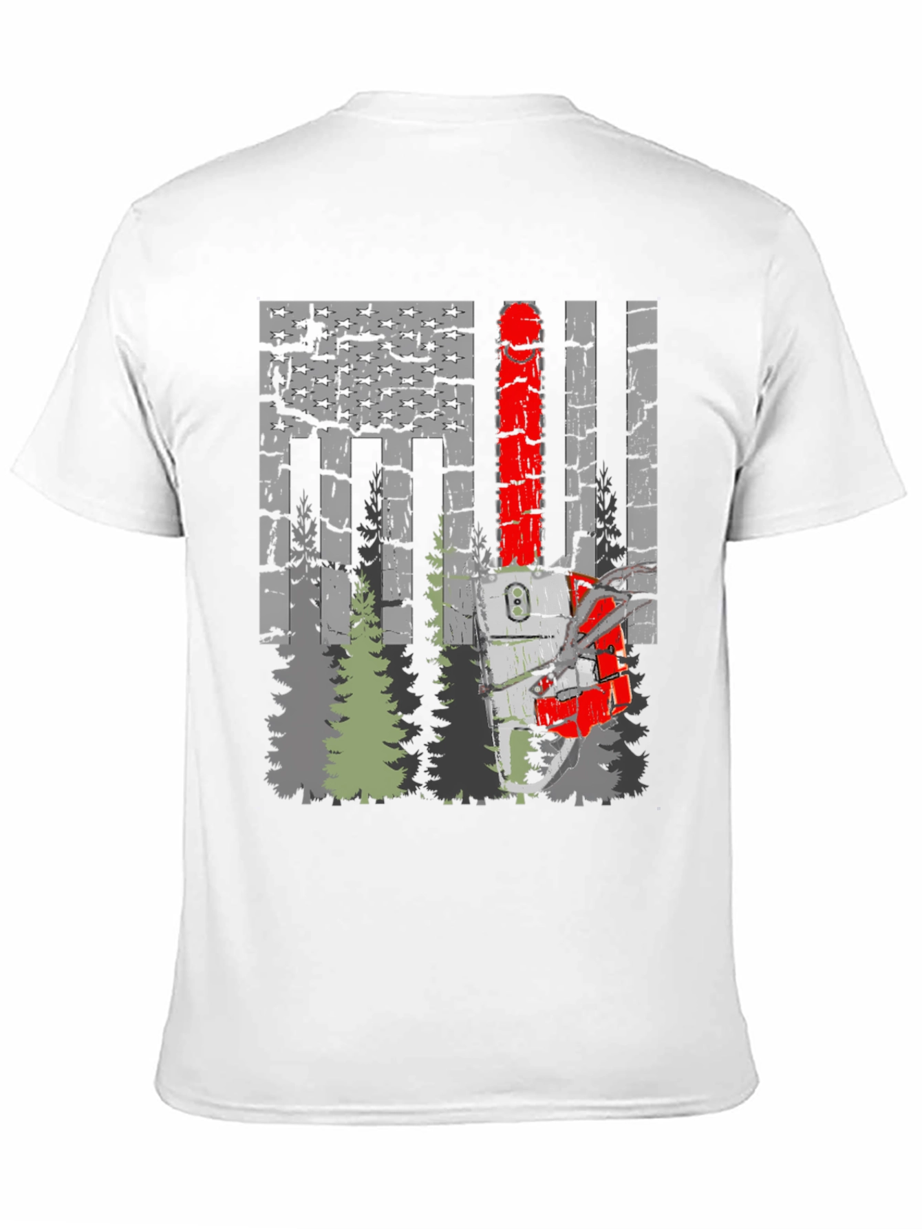 Chainsaw American Flag Forest T-Shirt