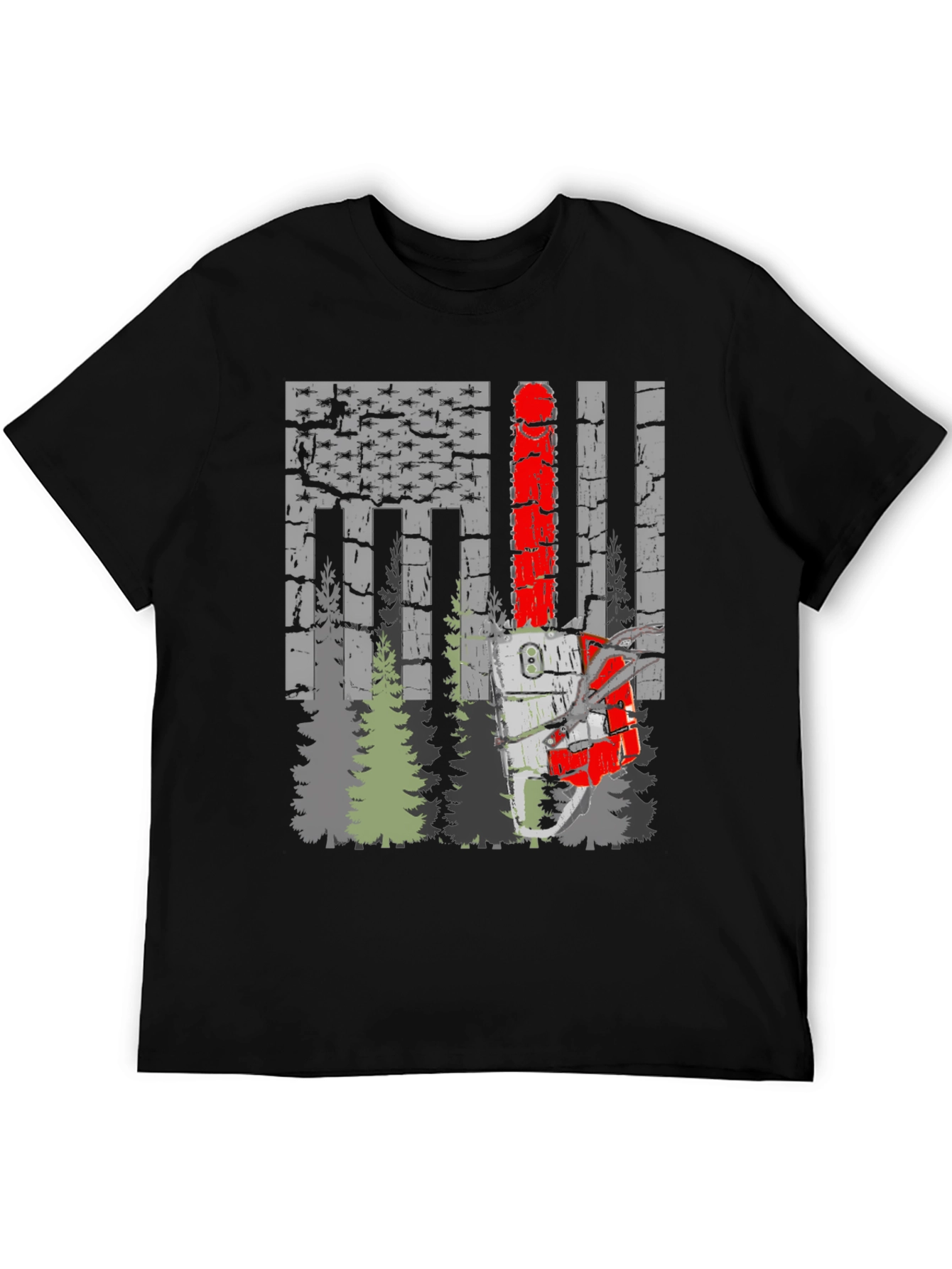 Chainsaw American Flag Forest T-Shirt