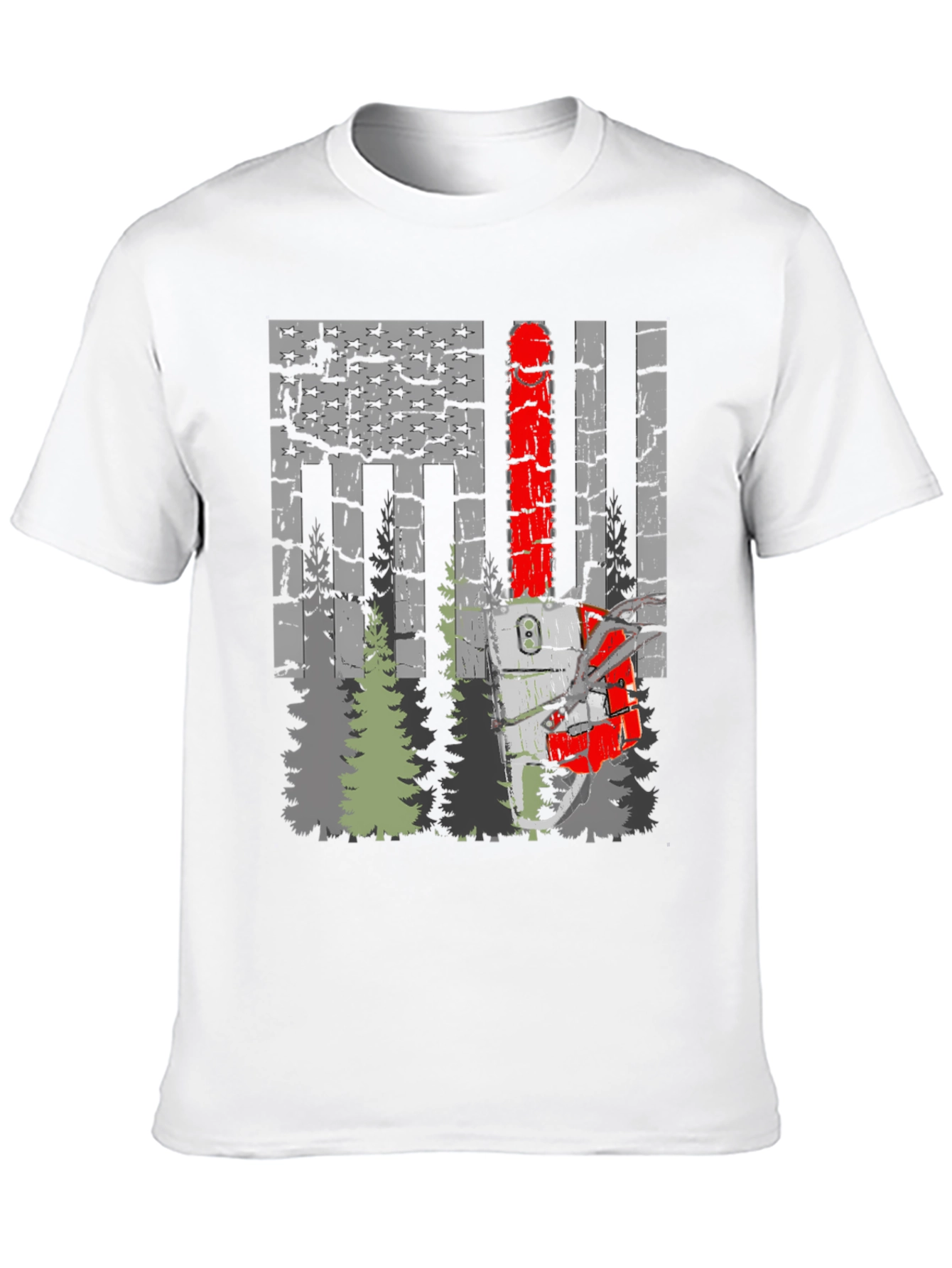 Chainsaw American Flag Forest T-Shirt