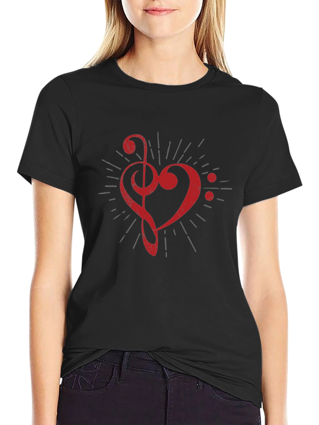 Musical Heart Graphic T-Shirt - Black