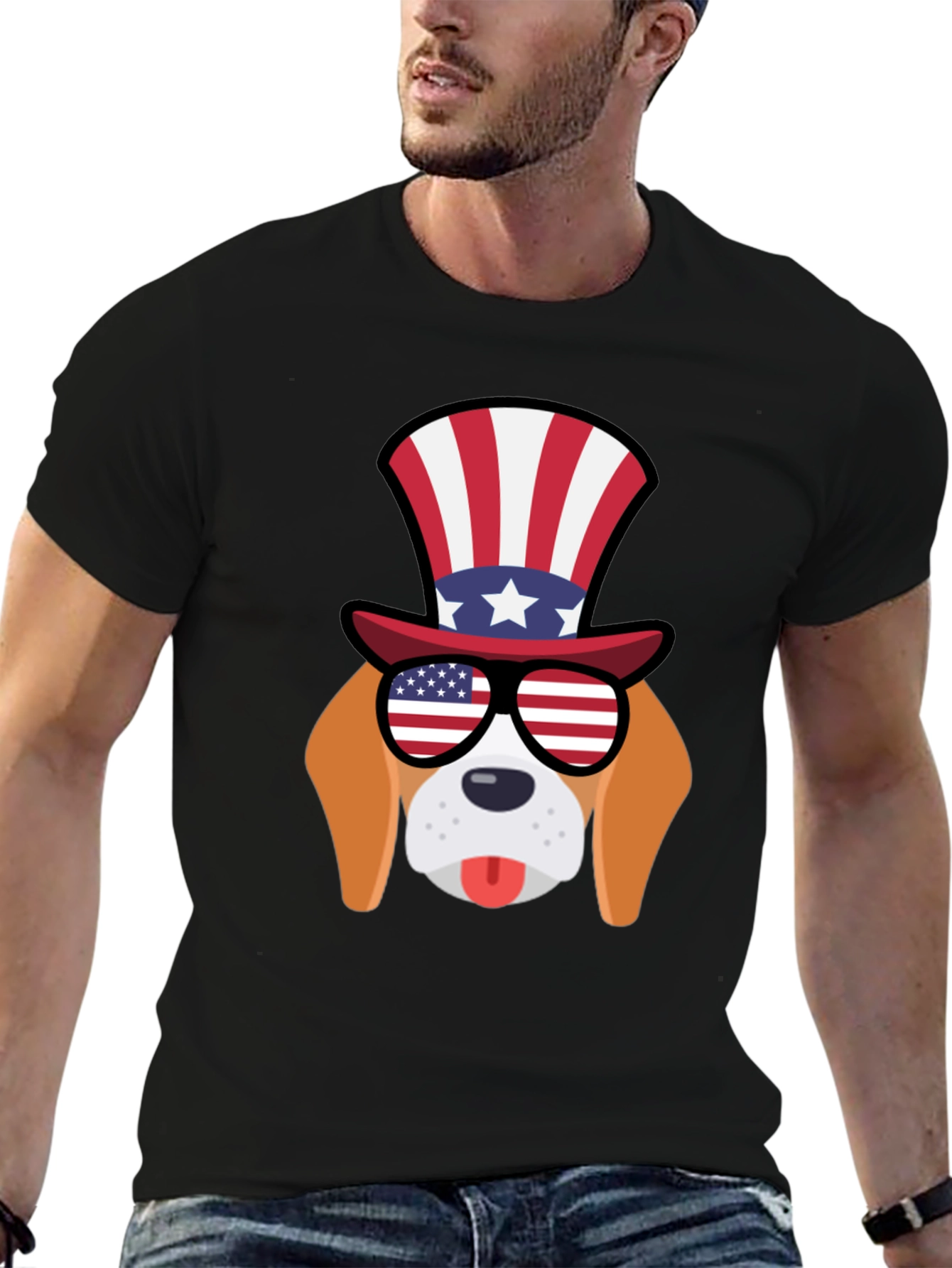 Patriotic Dog T-Shirt: USA Flag Glasses
