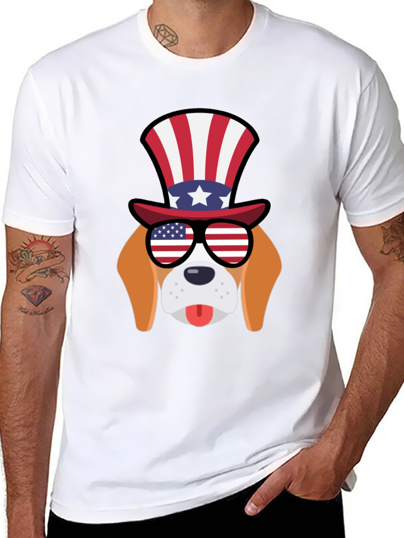 Patriotic Dog T-Shirt: USA Flag Glasses