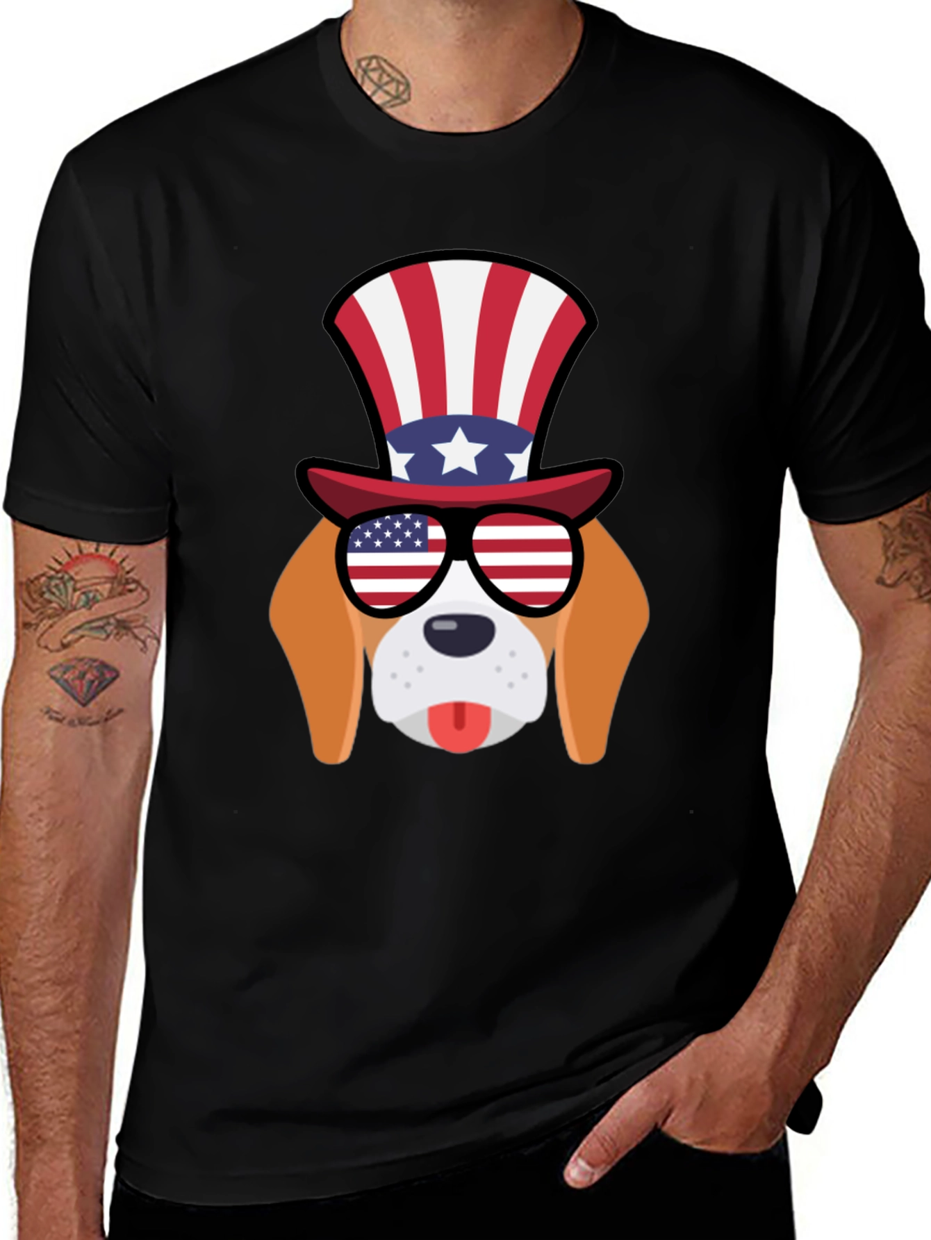 Patriotic Dog T-Shirt: USA Flag Glasses
