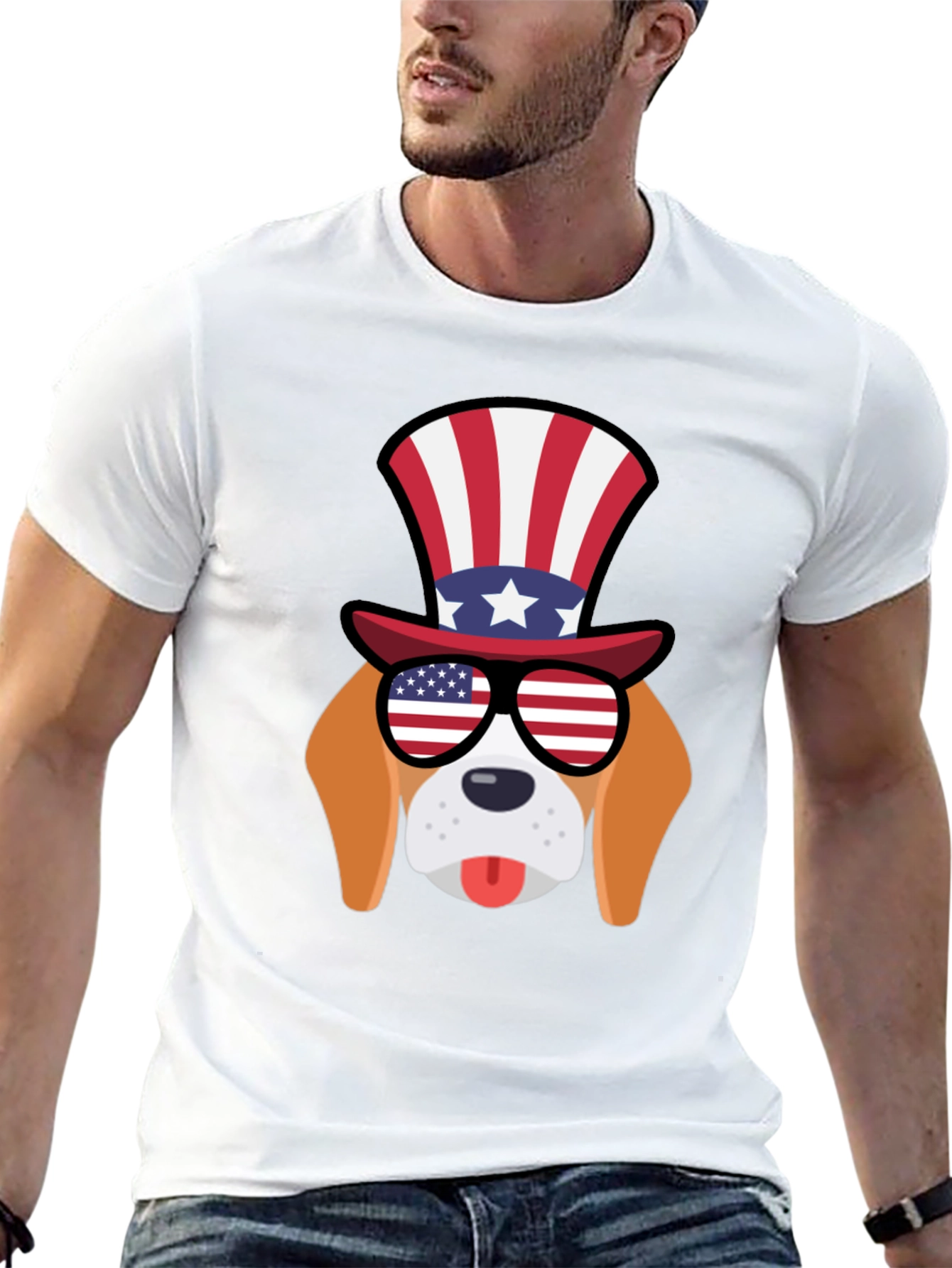 Patriotic Dog T-Shirt: USA Flag Glasses