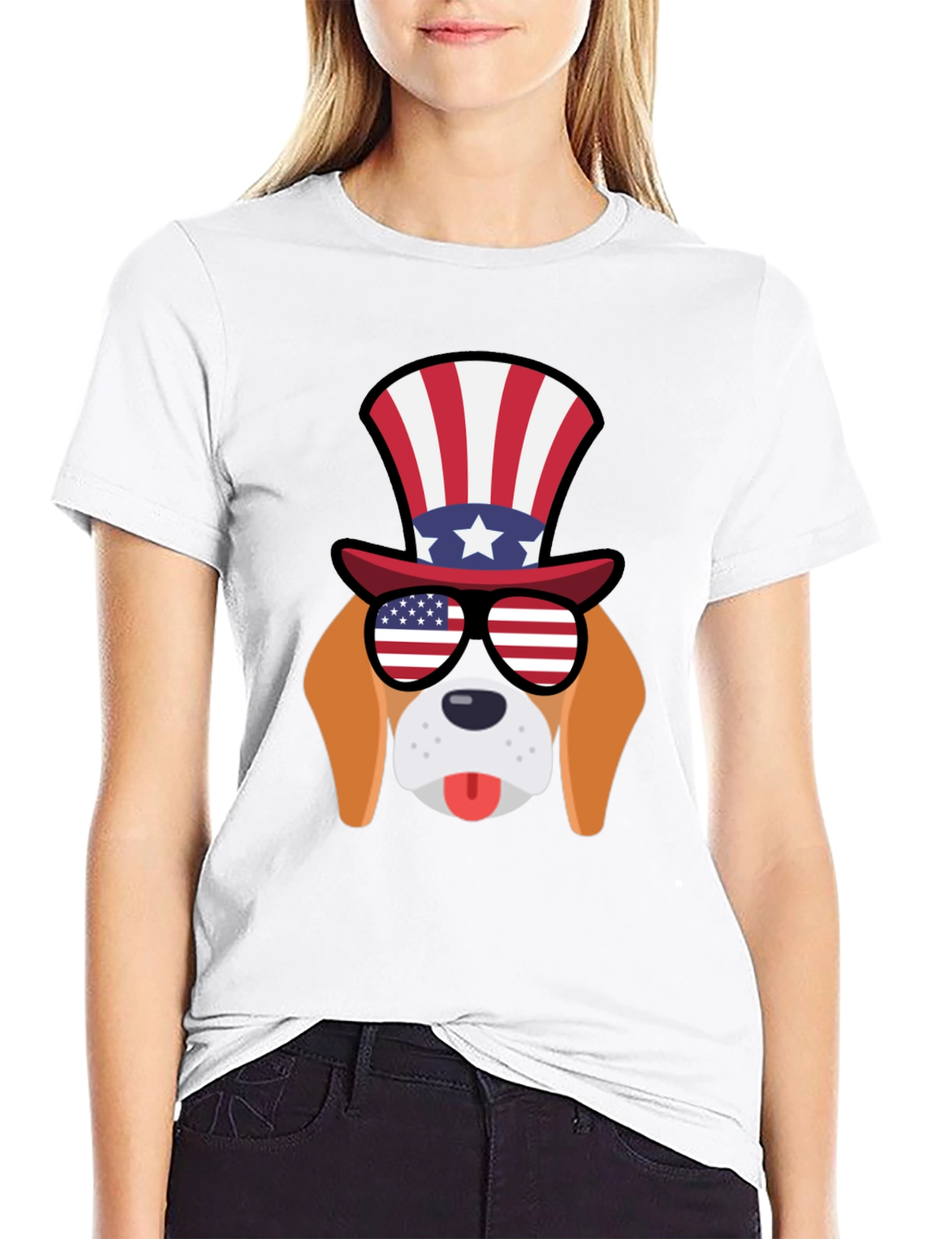 Patriotic Dog T-Shirt: USA Flag Glasses