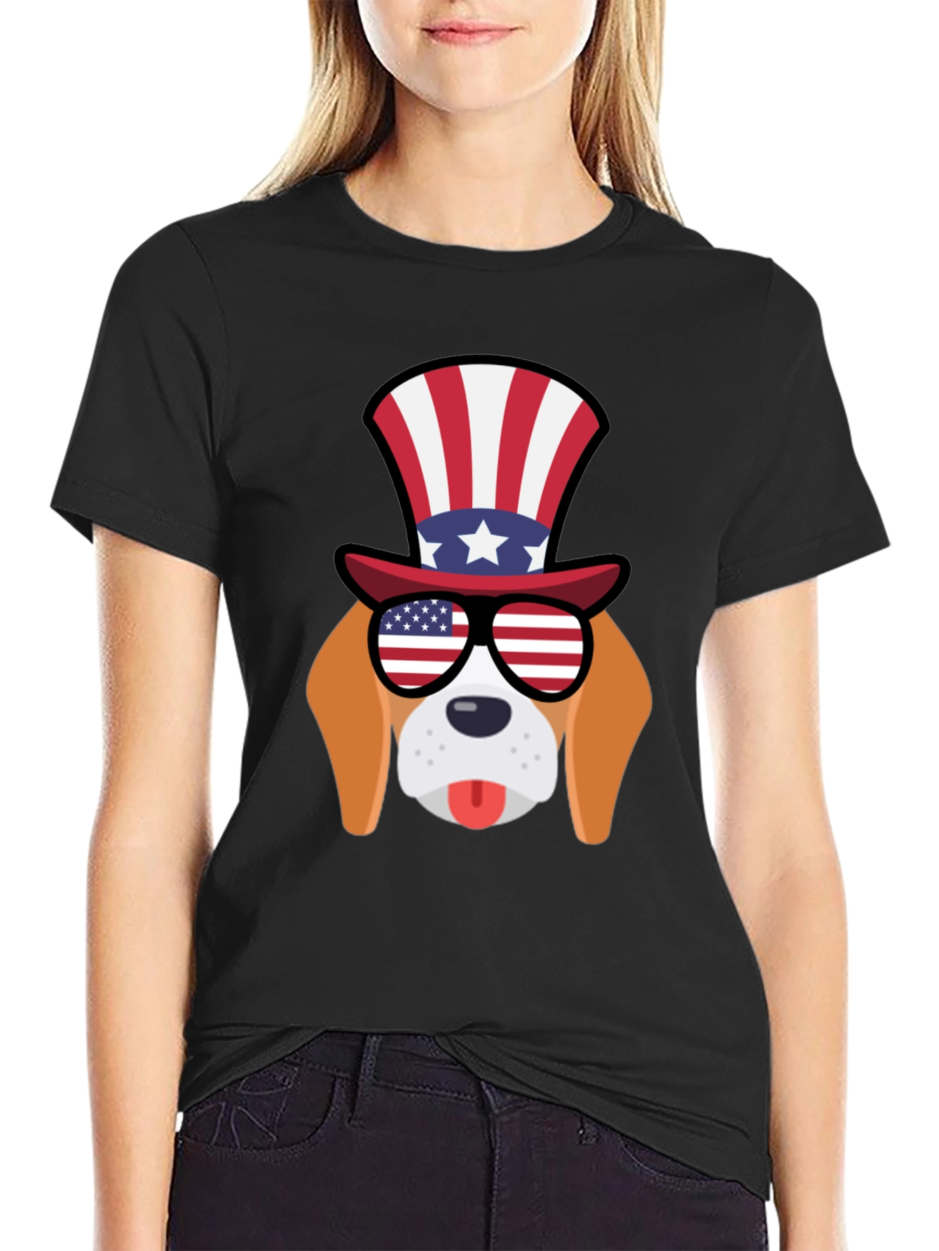 Patriotic Dog T-Shirt: USA Flag Glasses