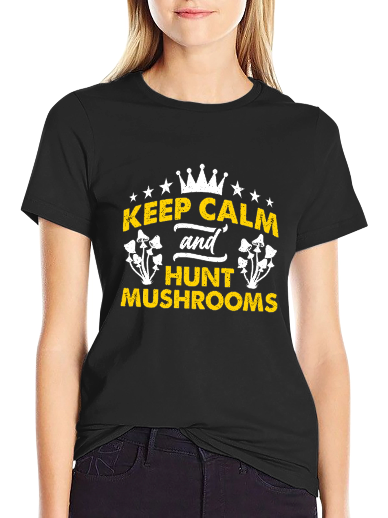 Keep Calm Hunt Mushrooms Black Graphic Tee