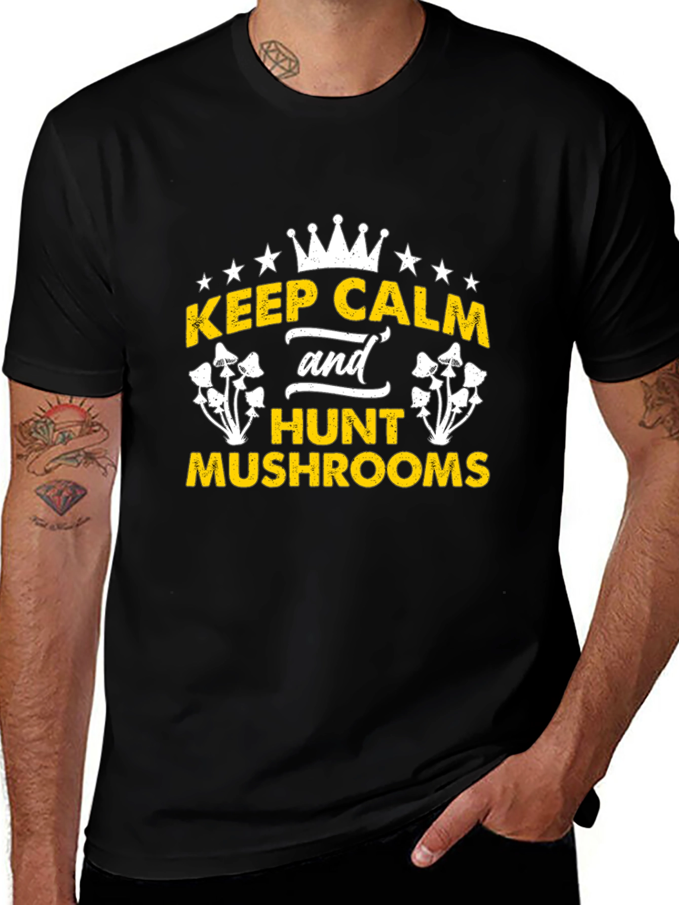 Keep Calm Hunt Mushrooms Black Graphic Tee