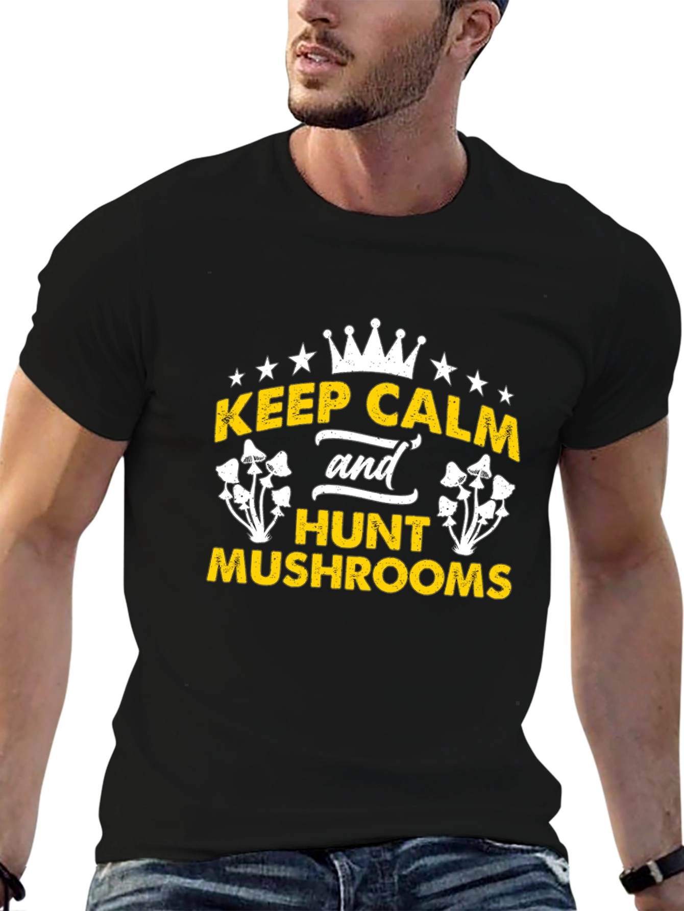 Keep Calm Hunt Mushrooms Black Graphic Tee