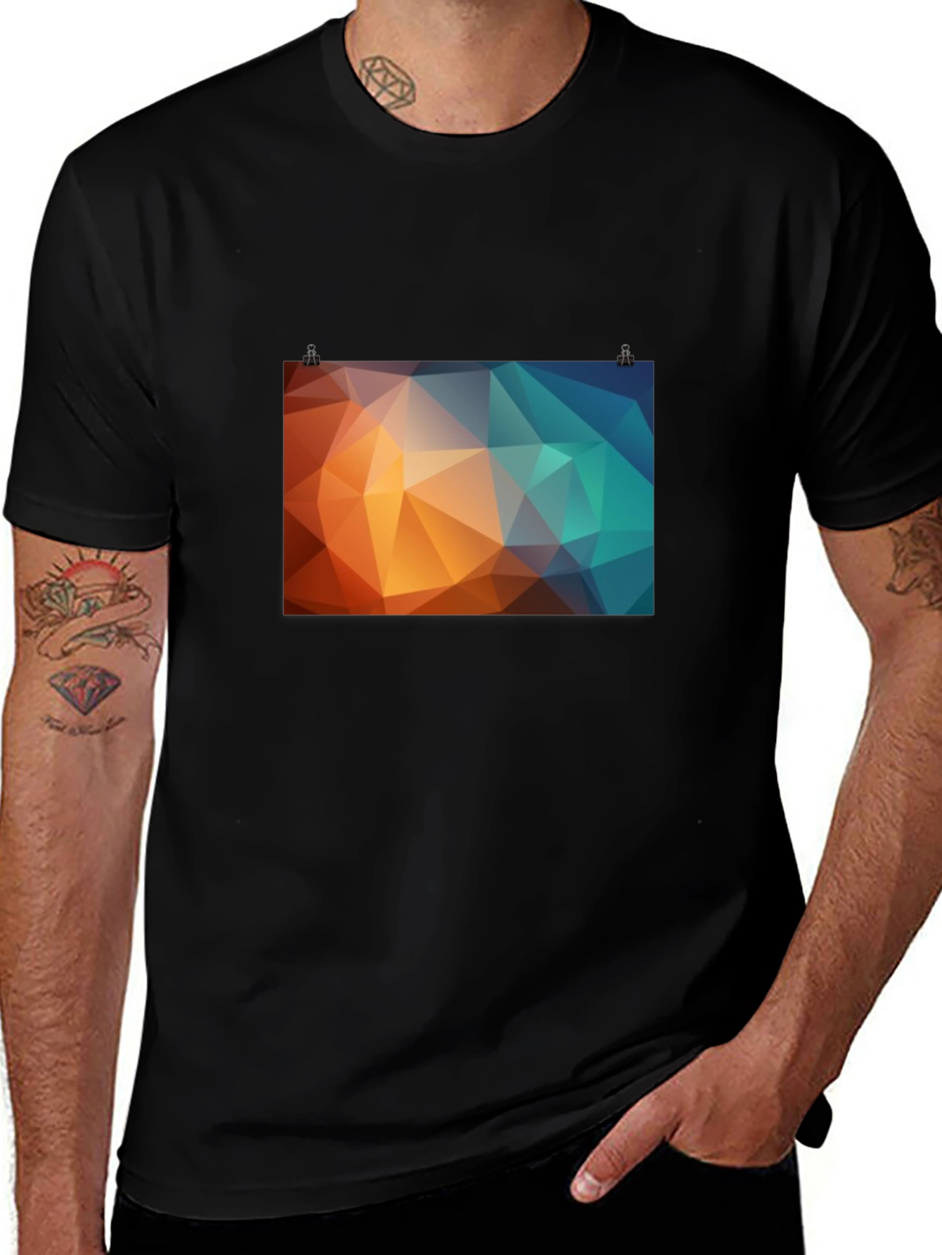Geometric Triangle Graphic Print Black T-Shirt