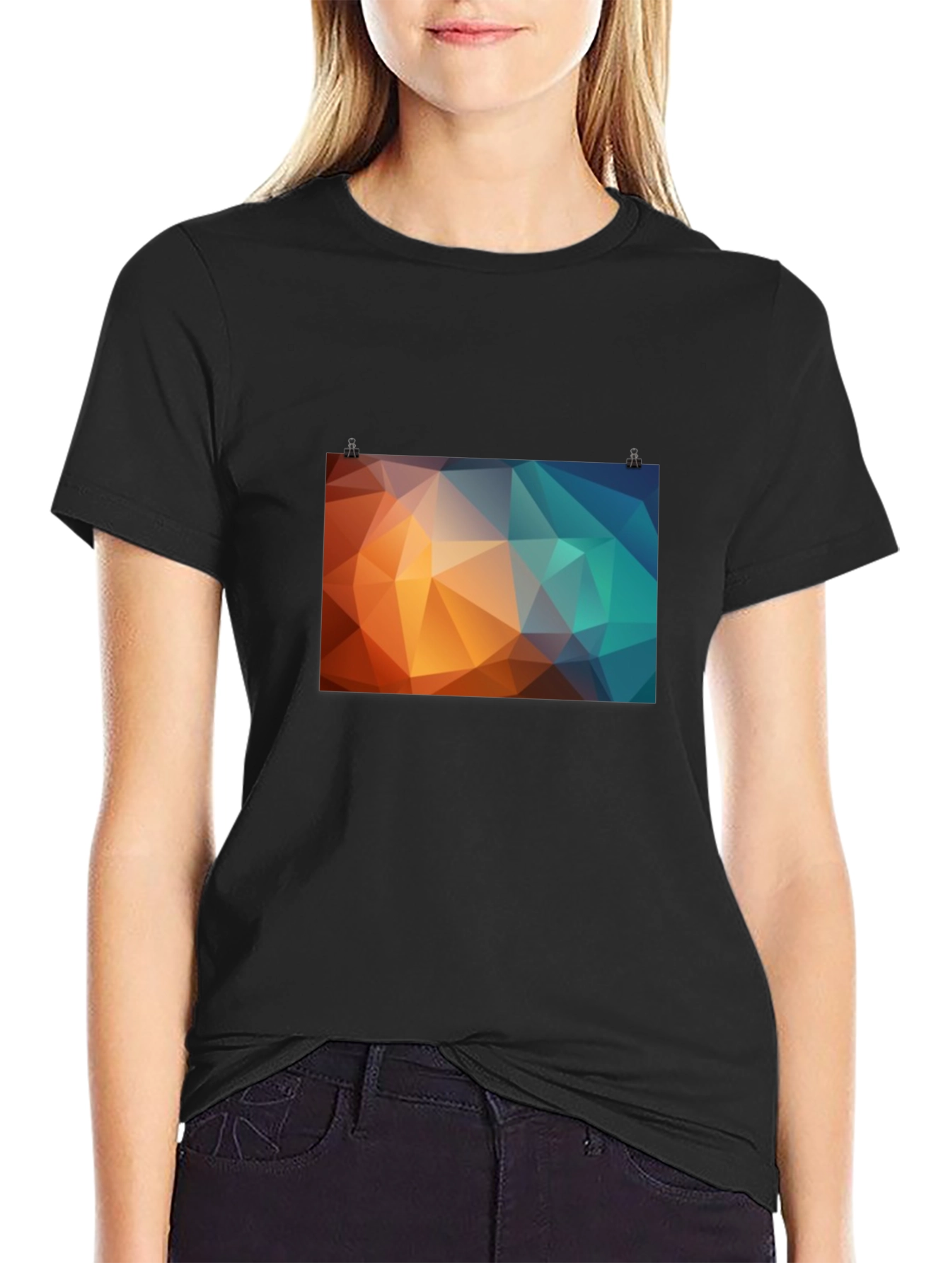 Geometric Triangle Graphic Print Black T-Shirt