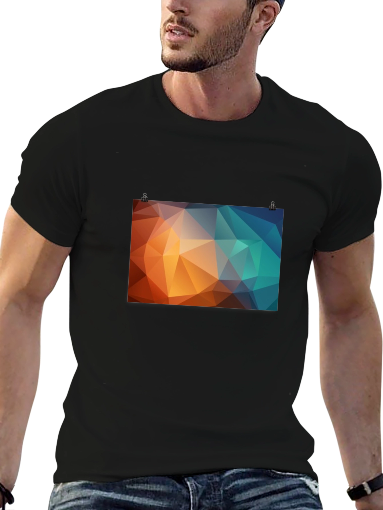 Geometric Triangle Graphic Print Black T-Shirt