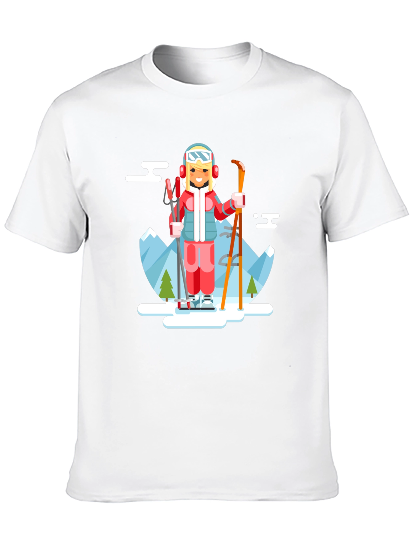 Skiing Girl Graphic T-Shirt - Black Crew Neck Tee
