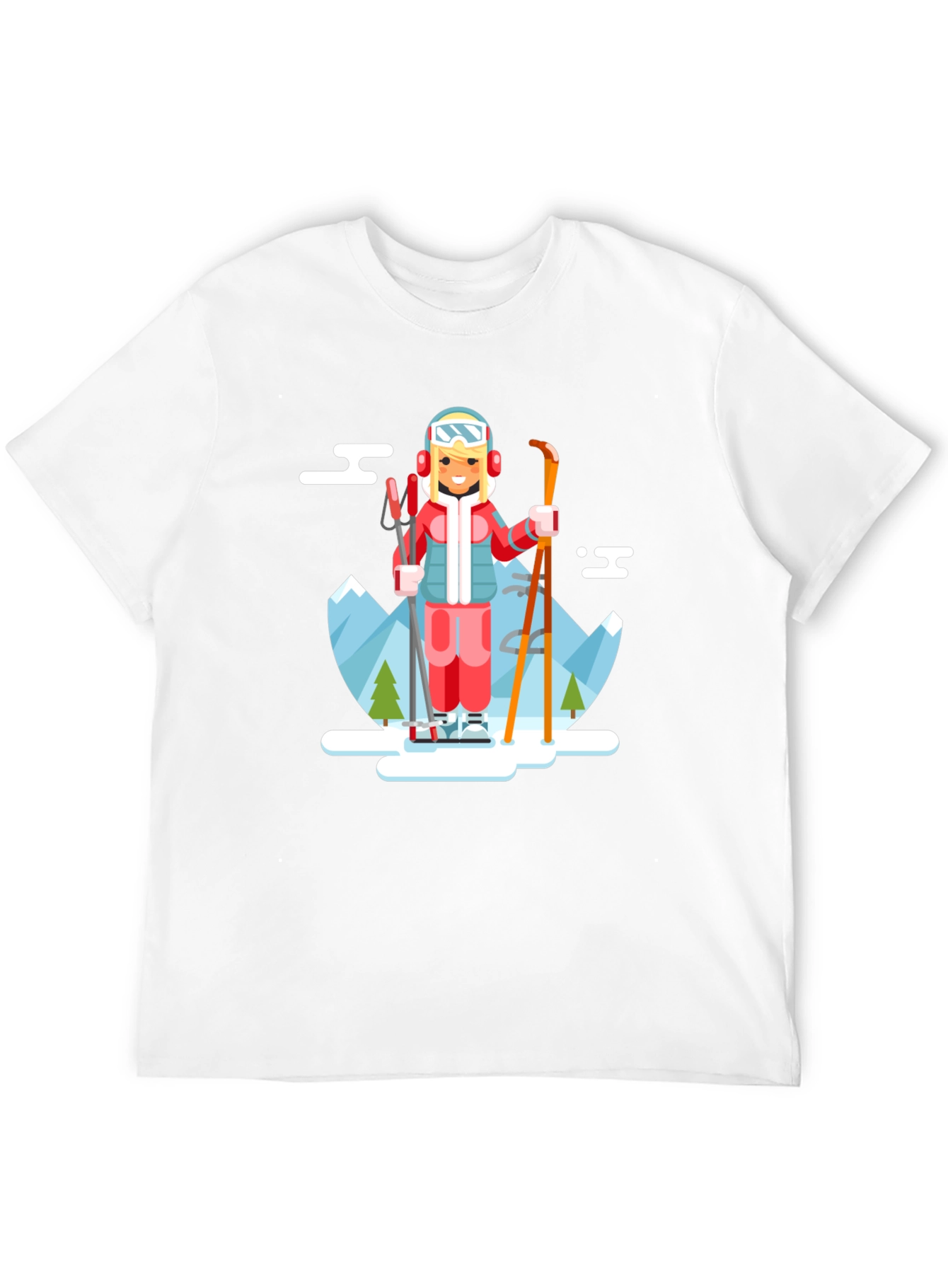 Skiing Girl Graphic T-Shirt - Black Crew Neck Tee