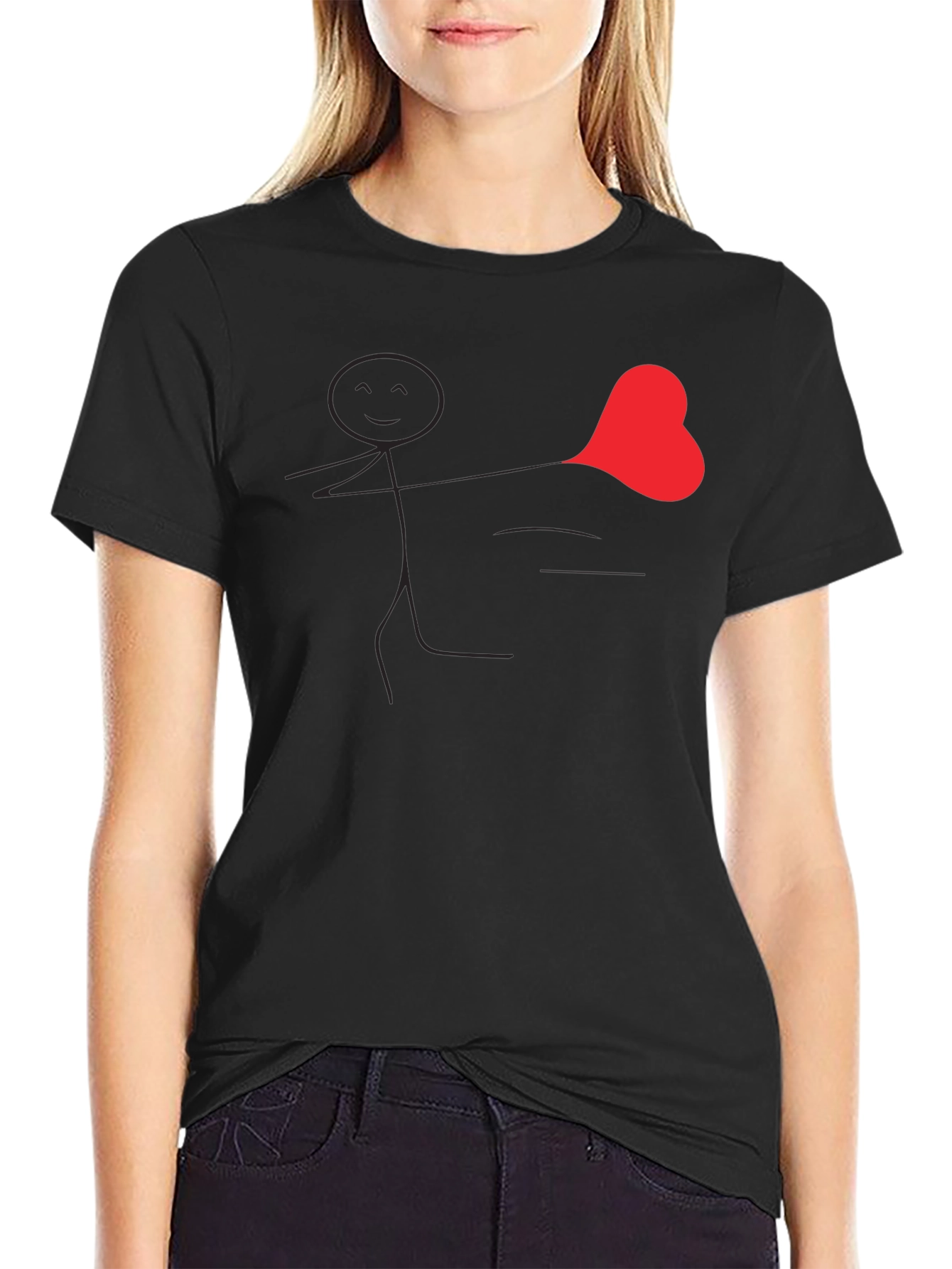 Heart Stick Figure Black T-Shirt