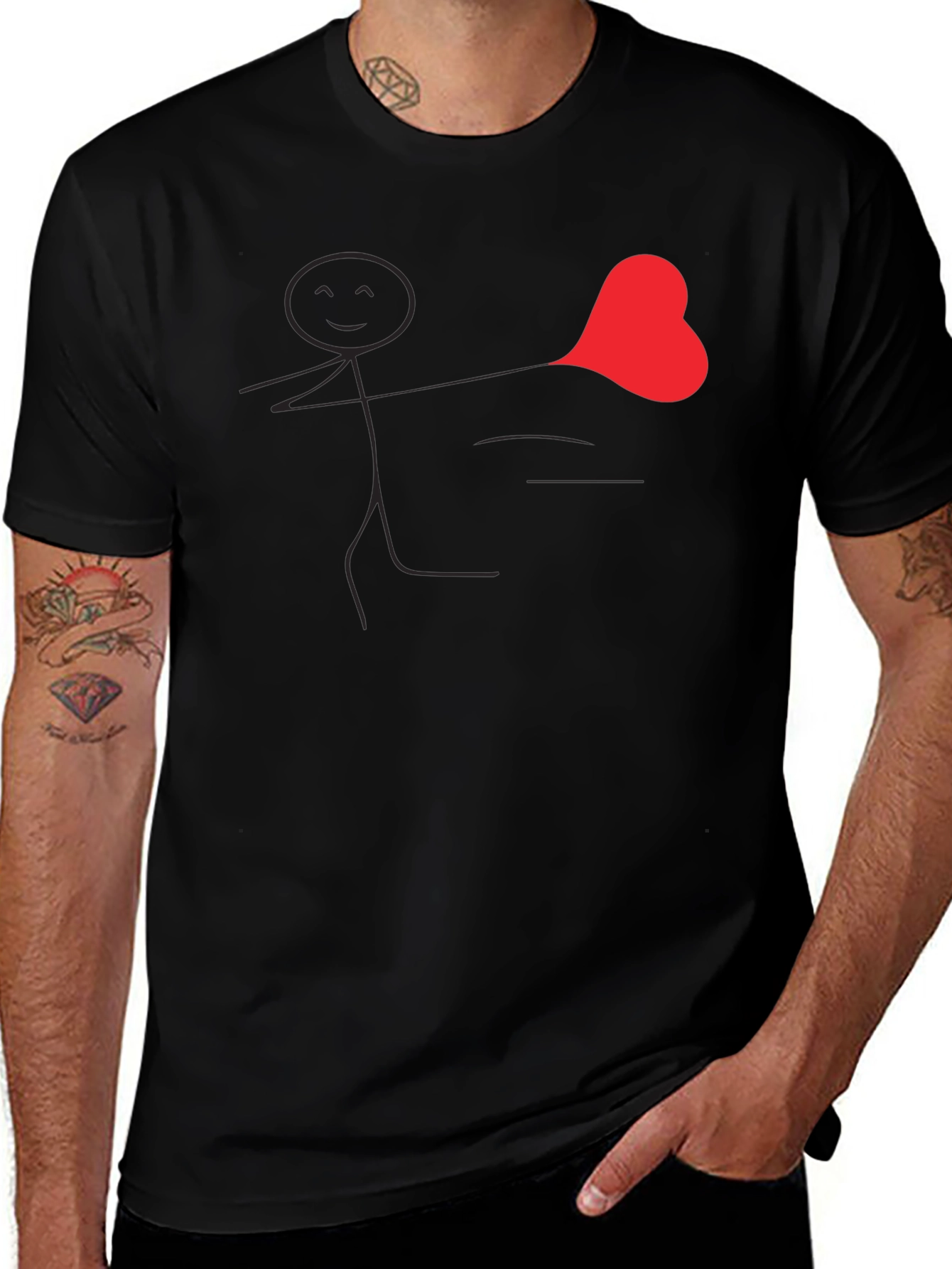 Heart Stick Figure Black T-Shirt