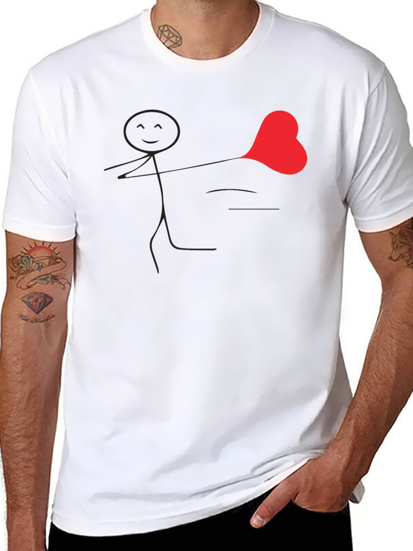 Heart Stick Figure Black T-Shirt