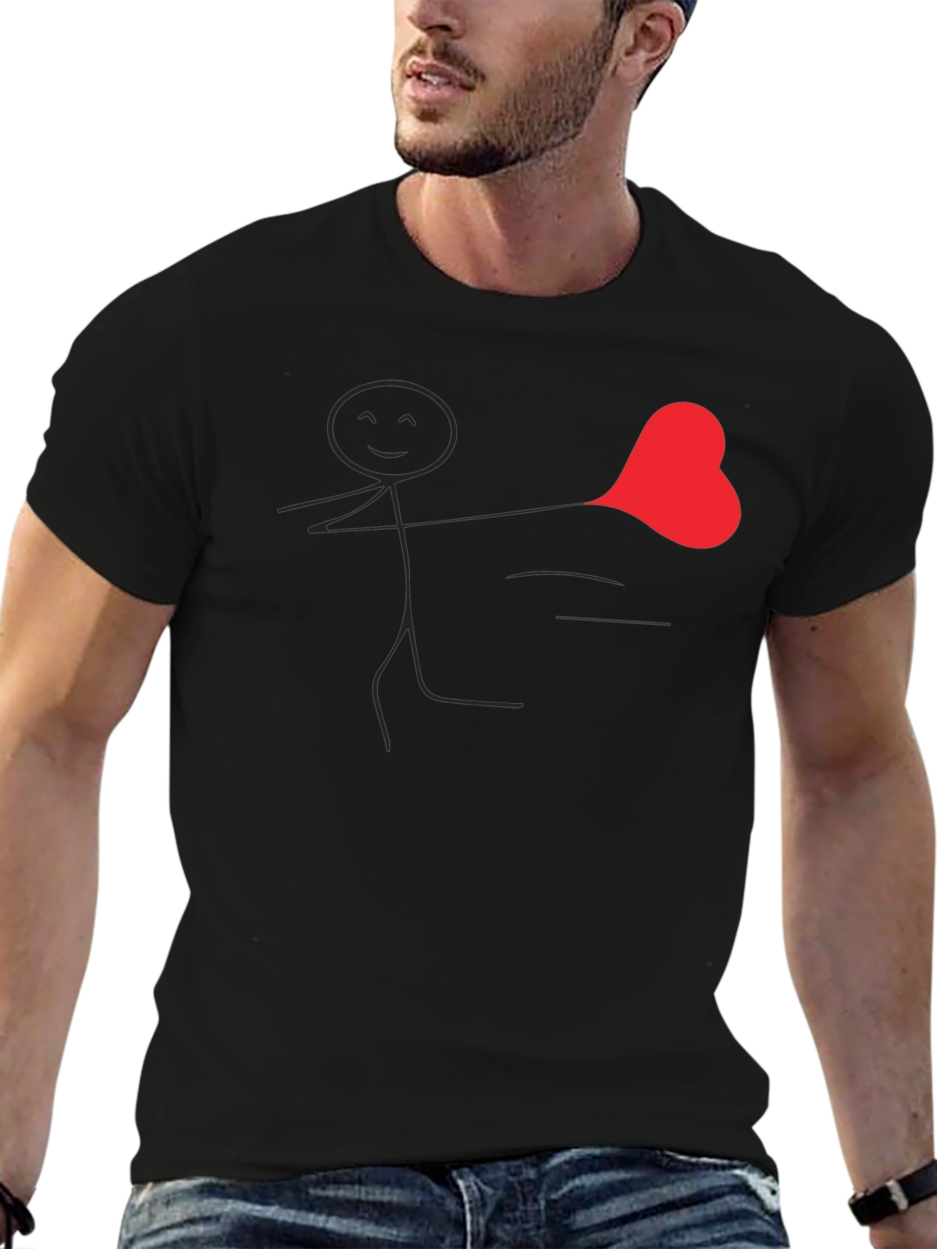 Heart Stick Figure Black T-Shirt