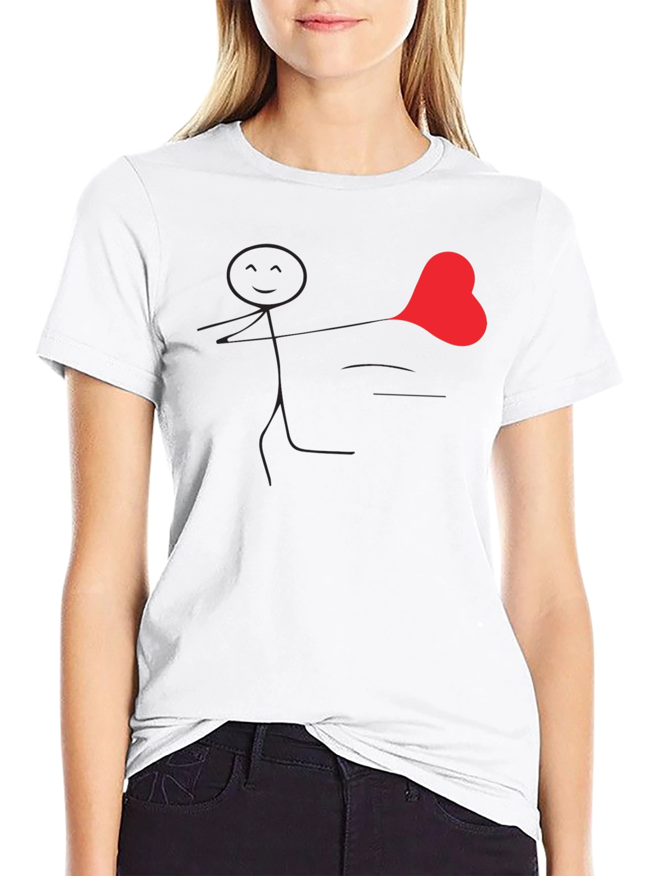 Heart Stick Figure Black T-Shirt