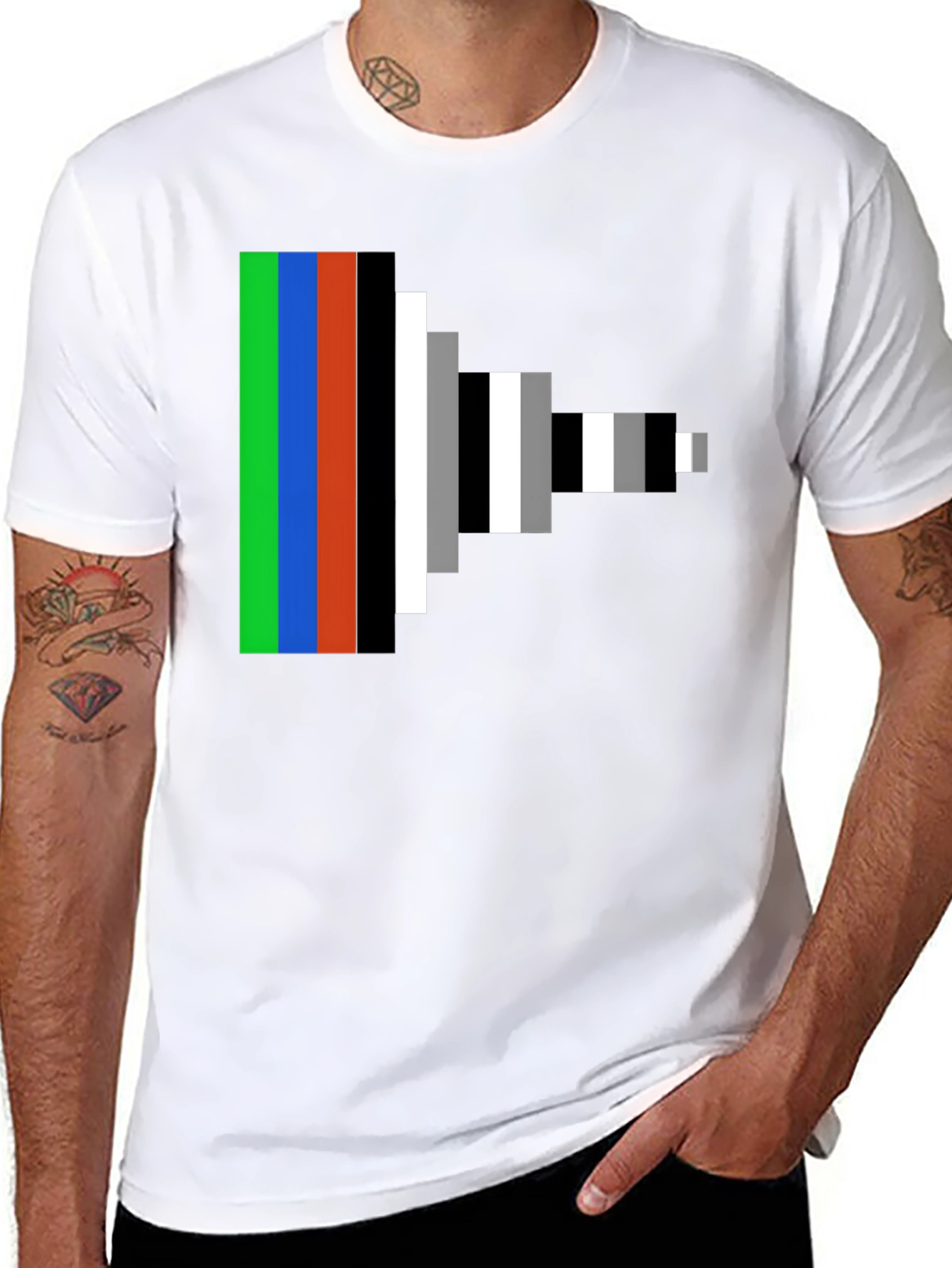 Retro Pixel Stripes Graphic Tee - Modern Geek Style
