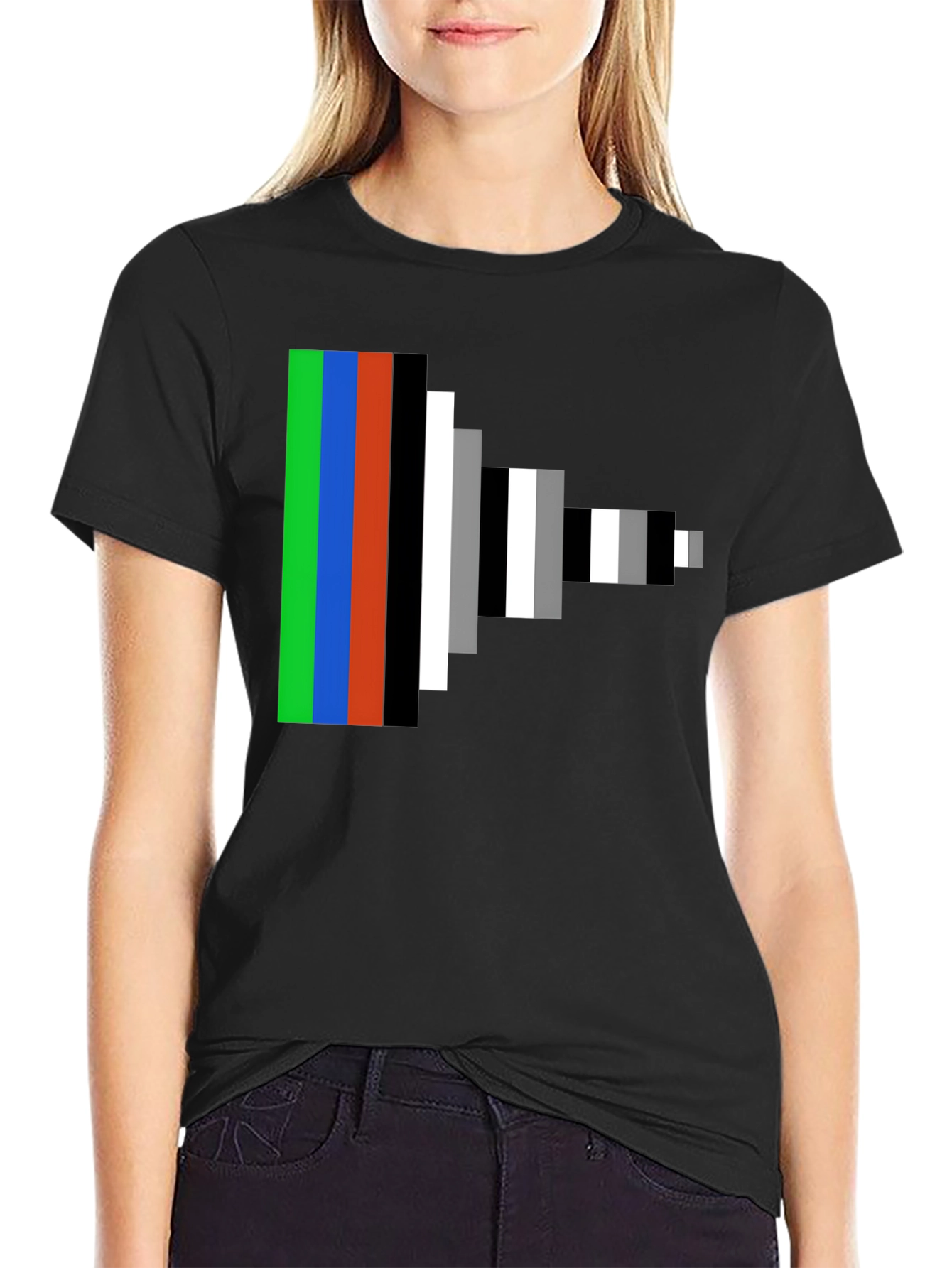 Retro Pixel Stripes Graphic Tee - Modern Geek Style